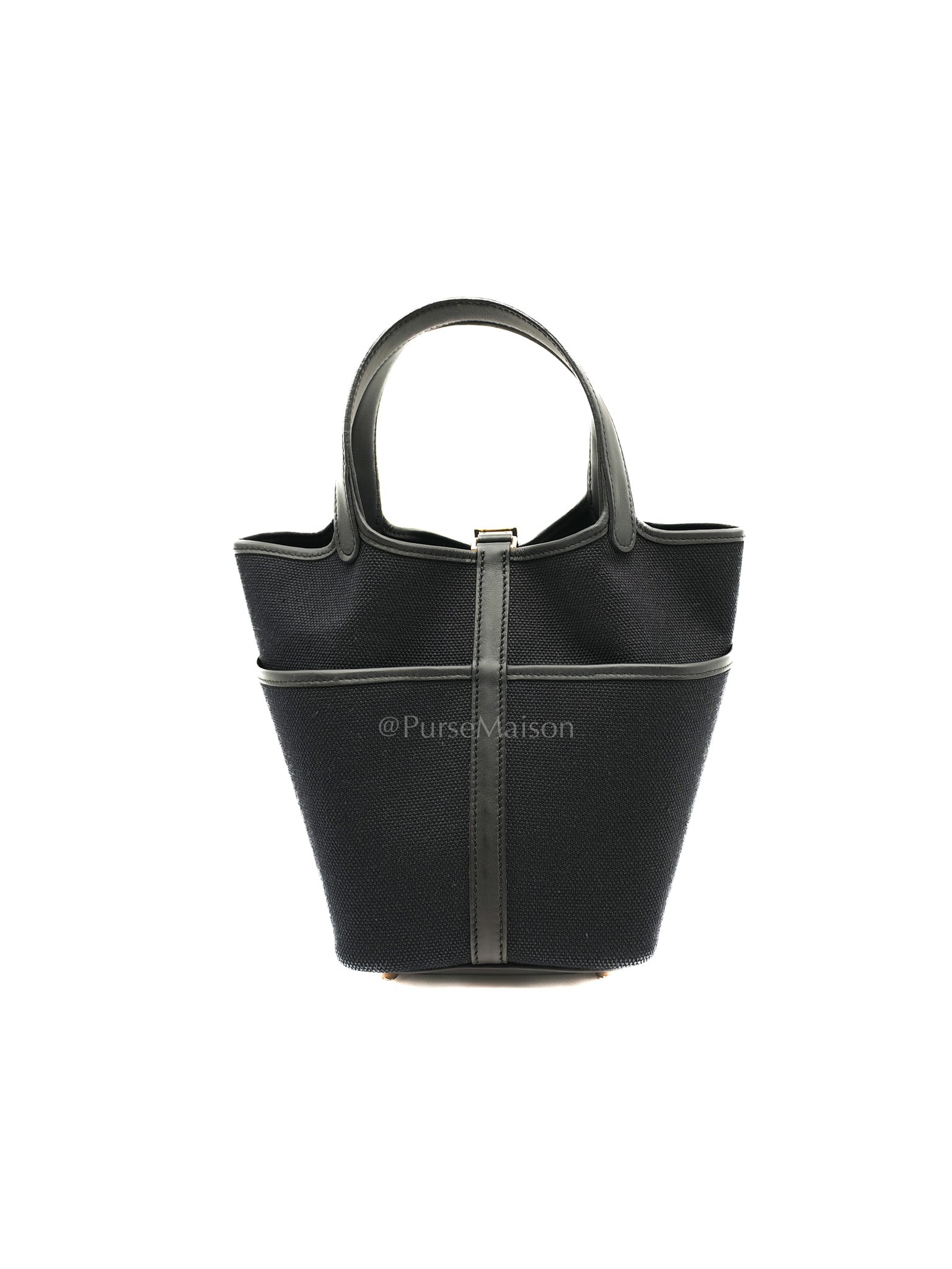 Picotin Cargo 18 in Black Swift and Toile Canvas and Gold Hardware Stamp W (2024)