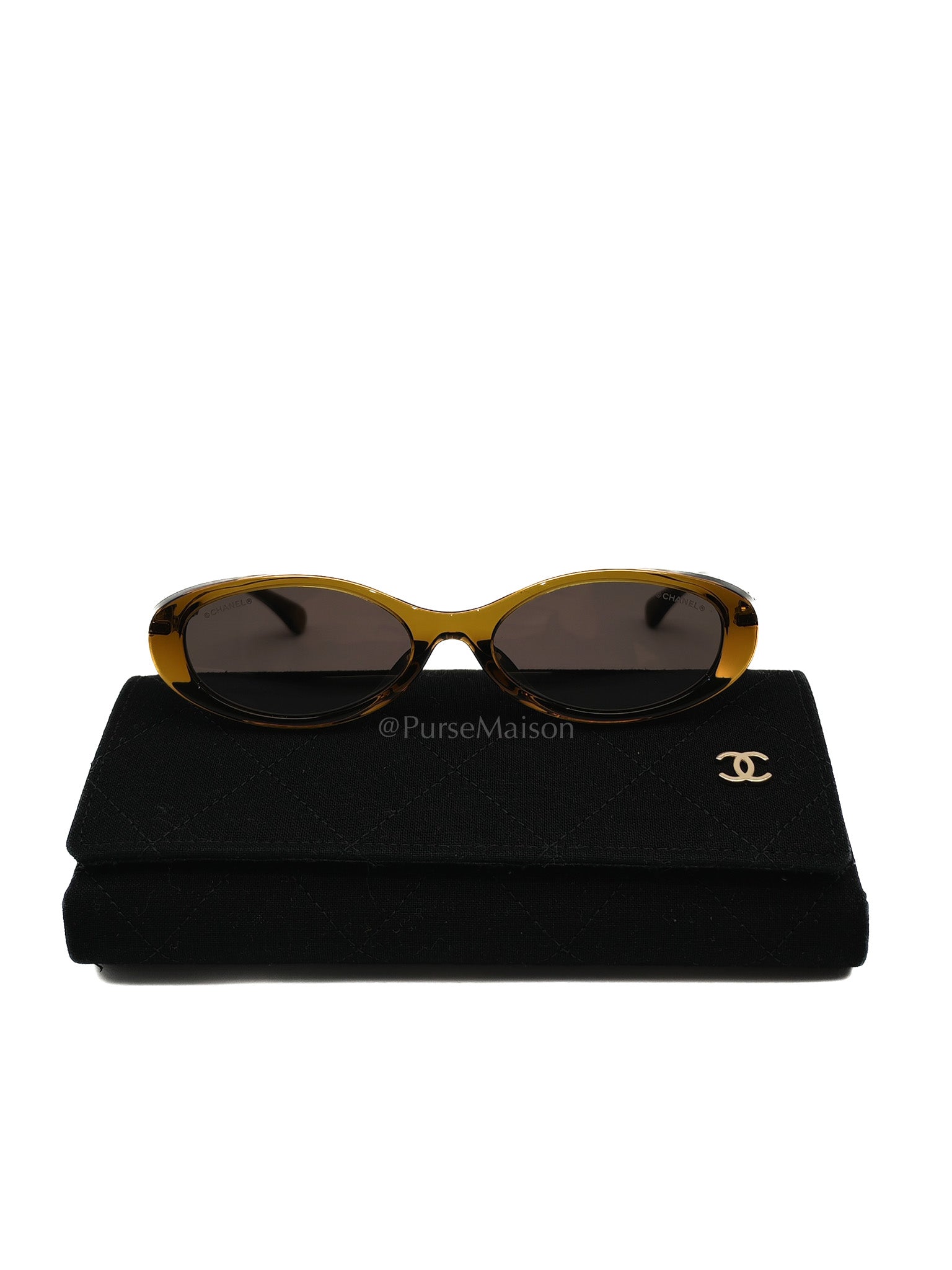 Oval Acetate & Metal Olive and Dark Brown Lens Sunglasses