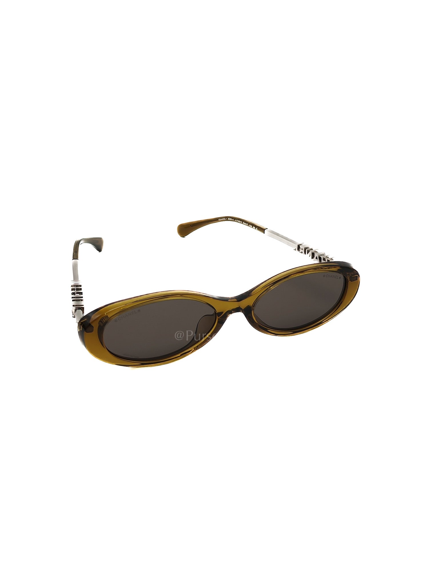 Oval Acetate & Metal Olive and Dark Brown Lens Sunglasses