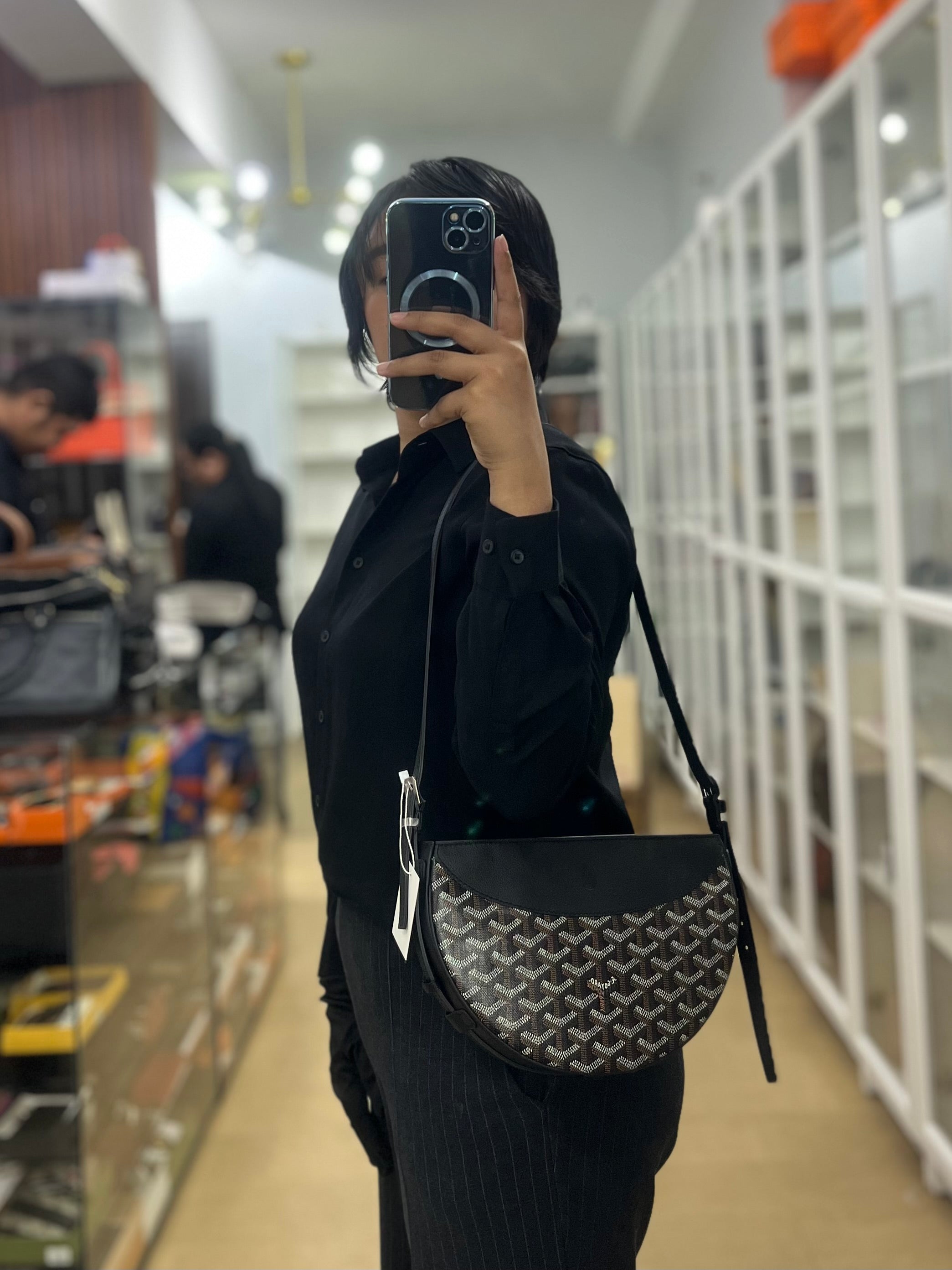 Hirondelle Goyardine Canvas PM Noir | Purse Maison Luxury Bags Shop