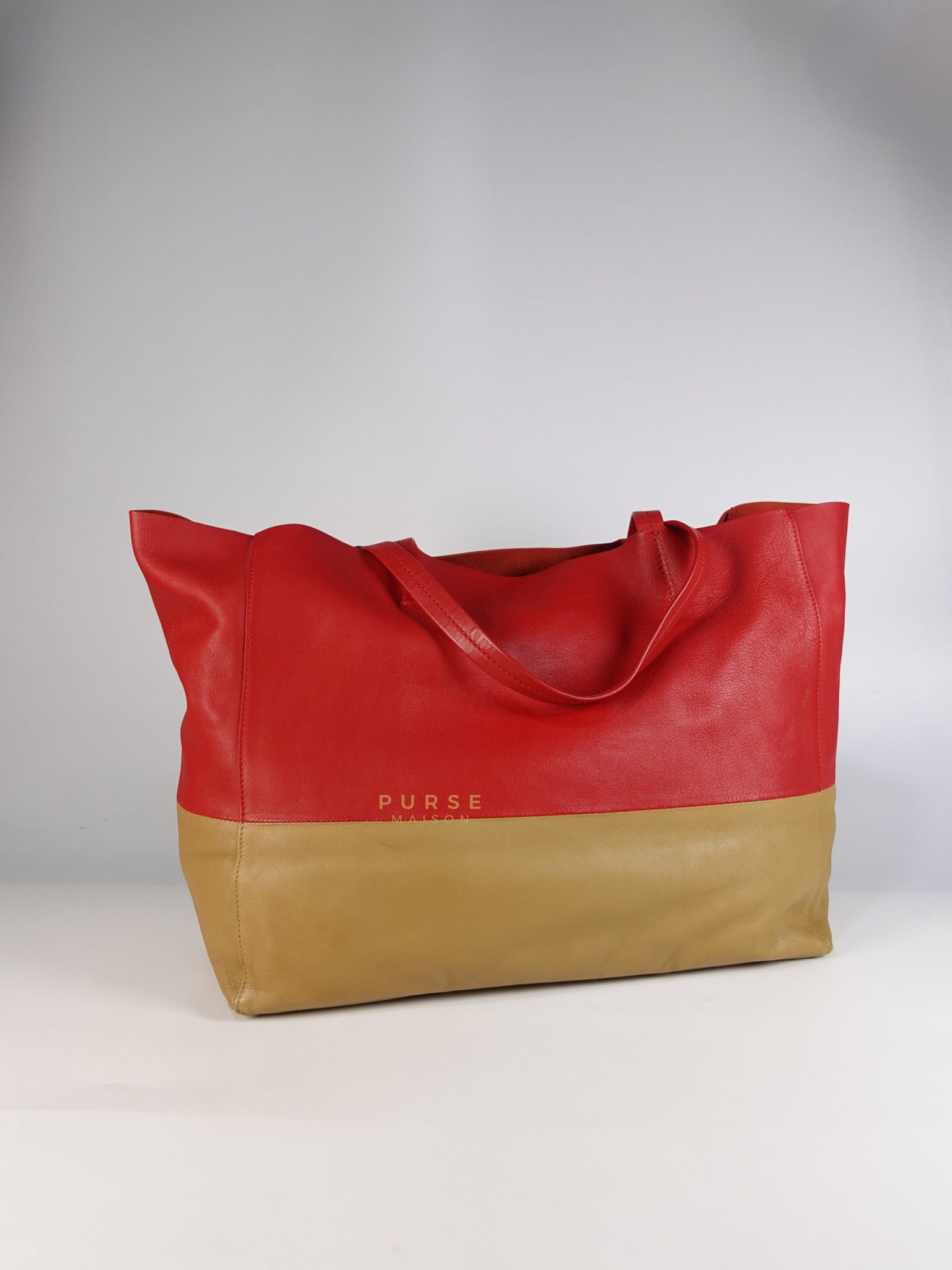 Horizontal Tote Bag 2way Large in Red & Brown | Purse Maison Luxury Bags Shop
