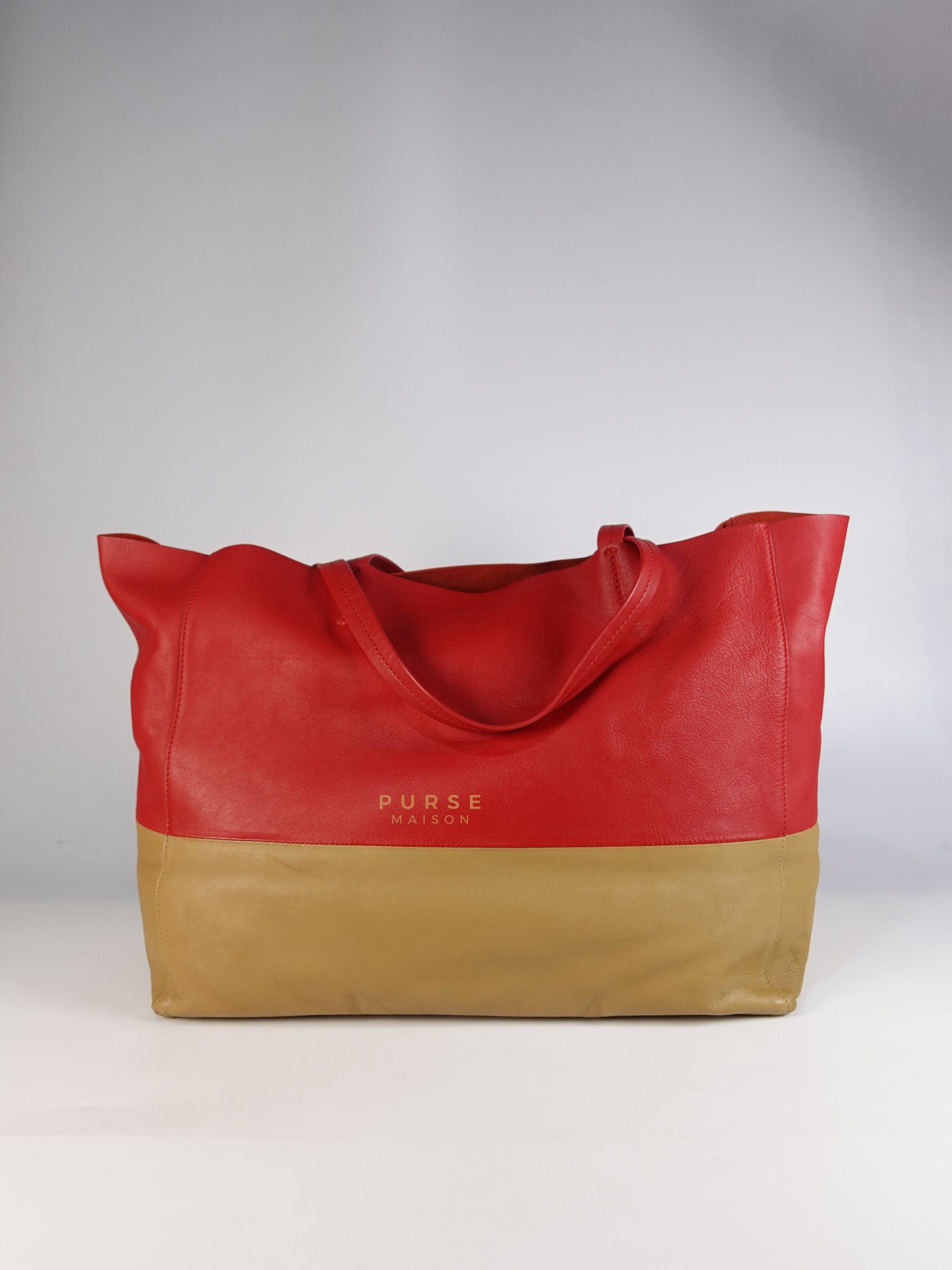 Horizontal Tote Bag 2way Large in Red & Brown | Purse Maison Luxury Bags Shop