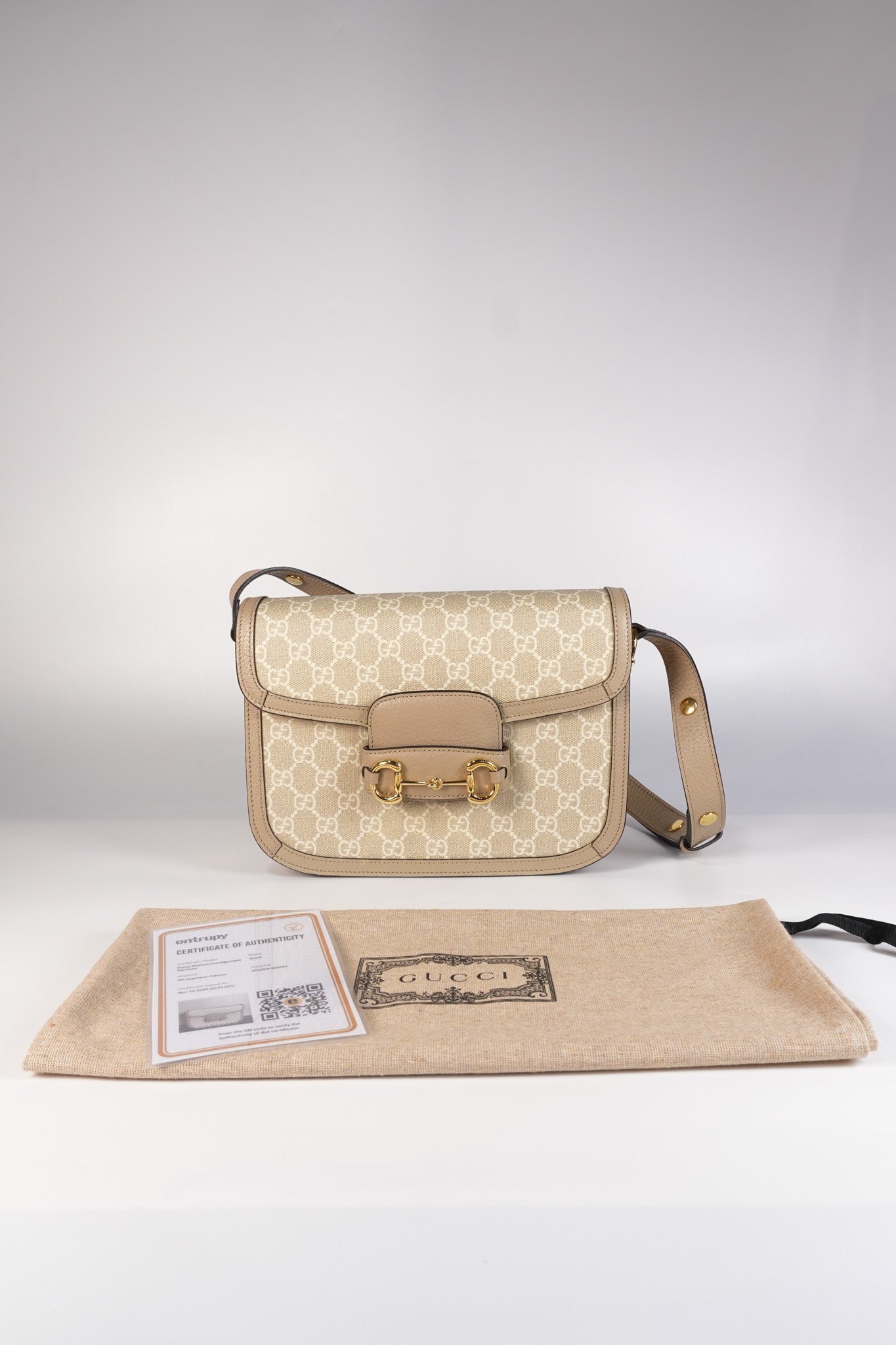 Horsebit 1955 in Beige Supreme Canvas Shoulder Bag | Purse Maison Luxury Bags Shop