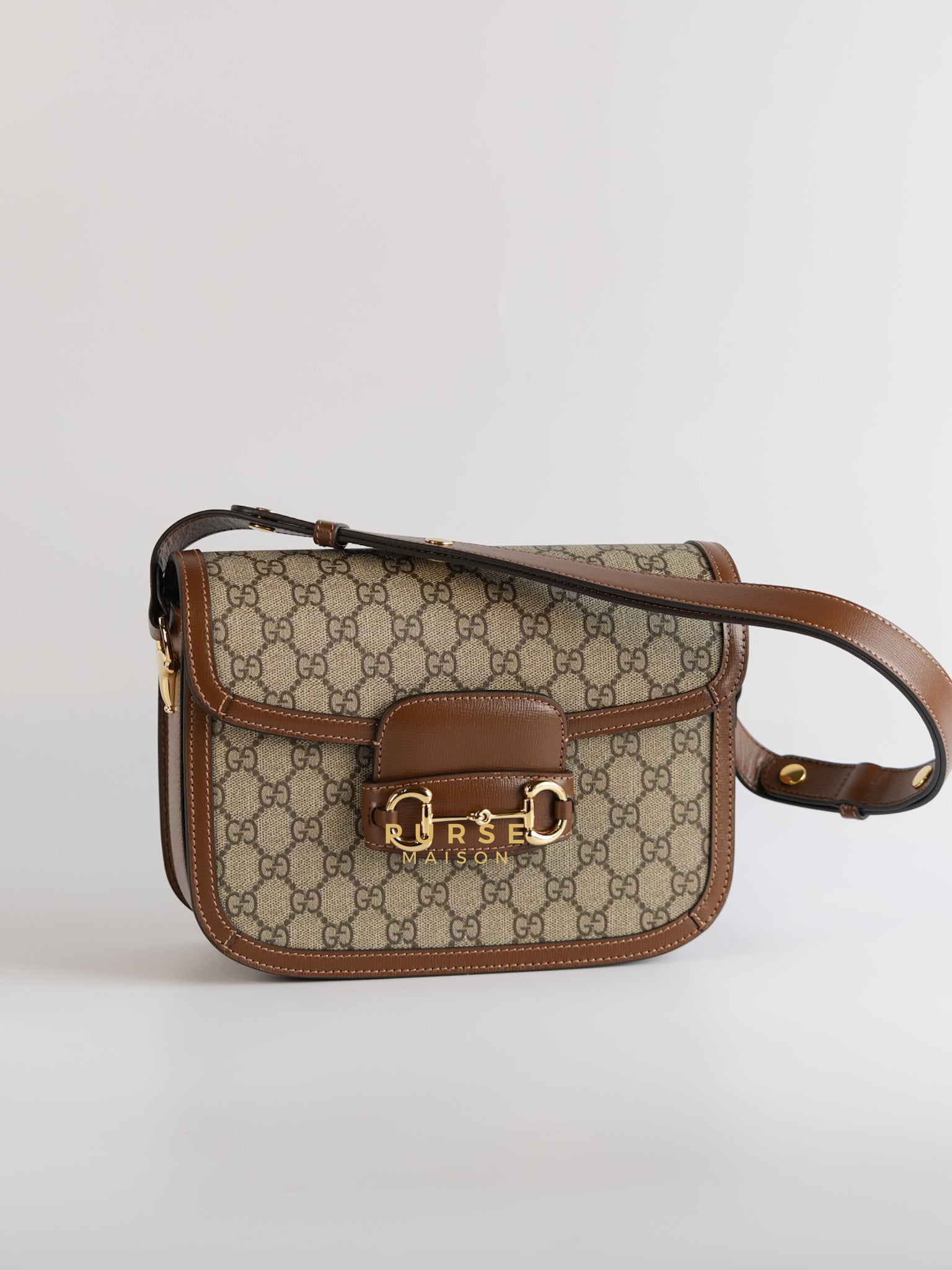 Horsebit 1955 Bag in Brown Supreme Canvas Leather Purse