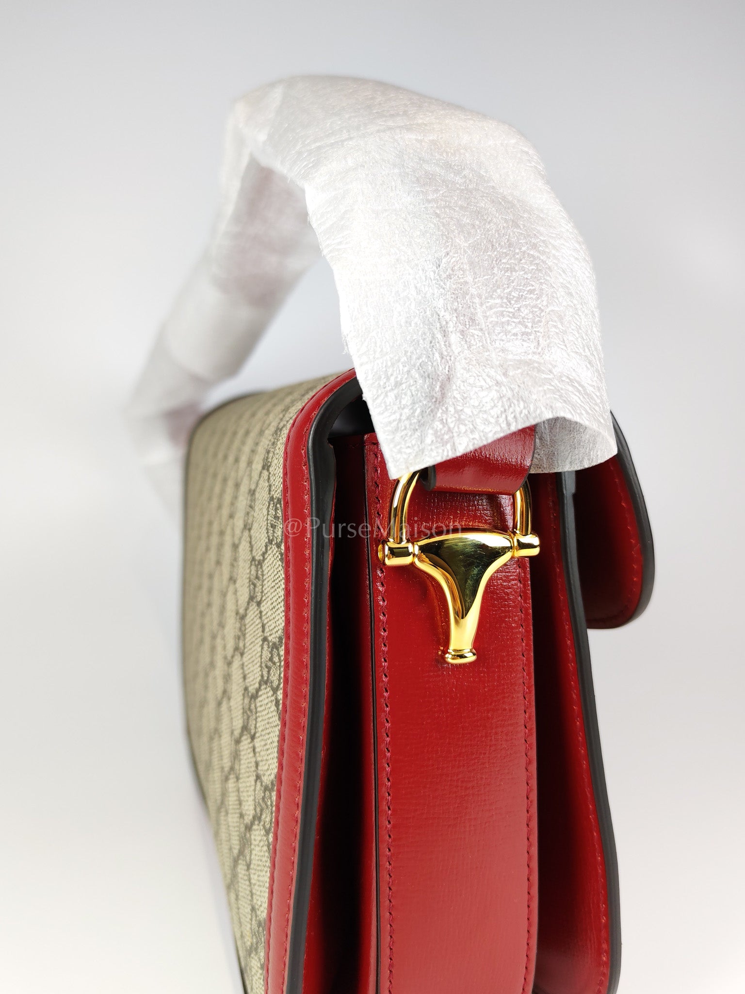 Horsebit 1955 Medium in Beige/Red Canvas | Purse Maison Luxury Bags Shop