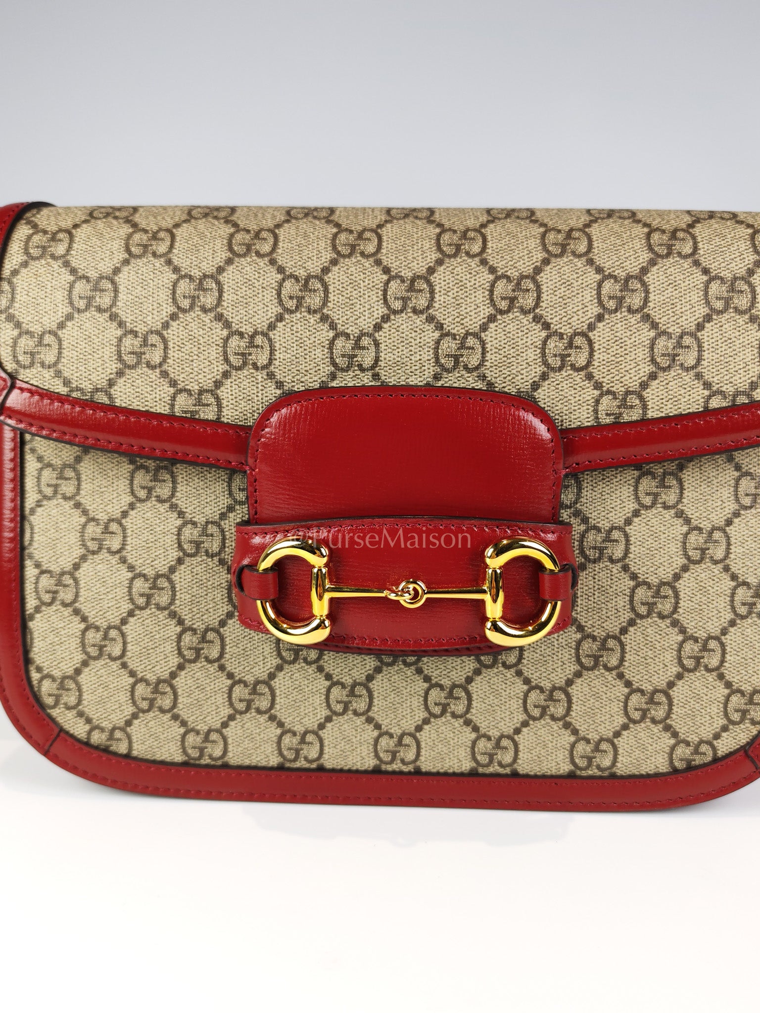 Horsebit 1955 Medium in Beige/Red Canvas | Purse Maison Luxury Bags Shop