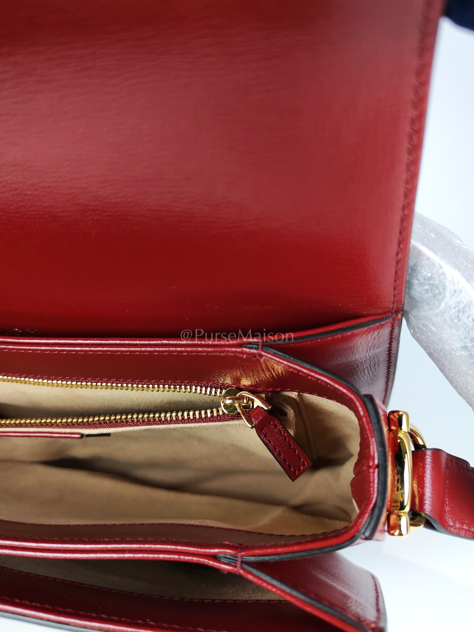 Horsebit 1955 Medium in Beige/Red Canvas | Purse Maison Luxury Bags Shop