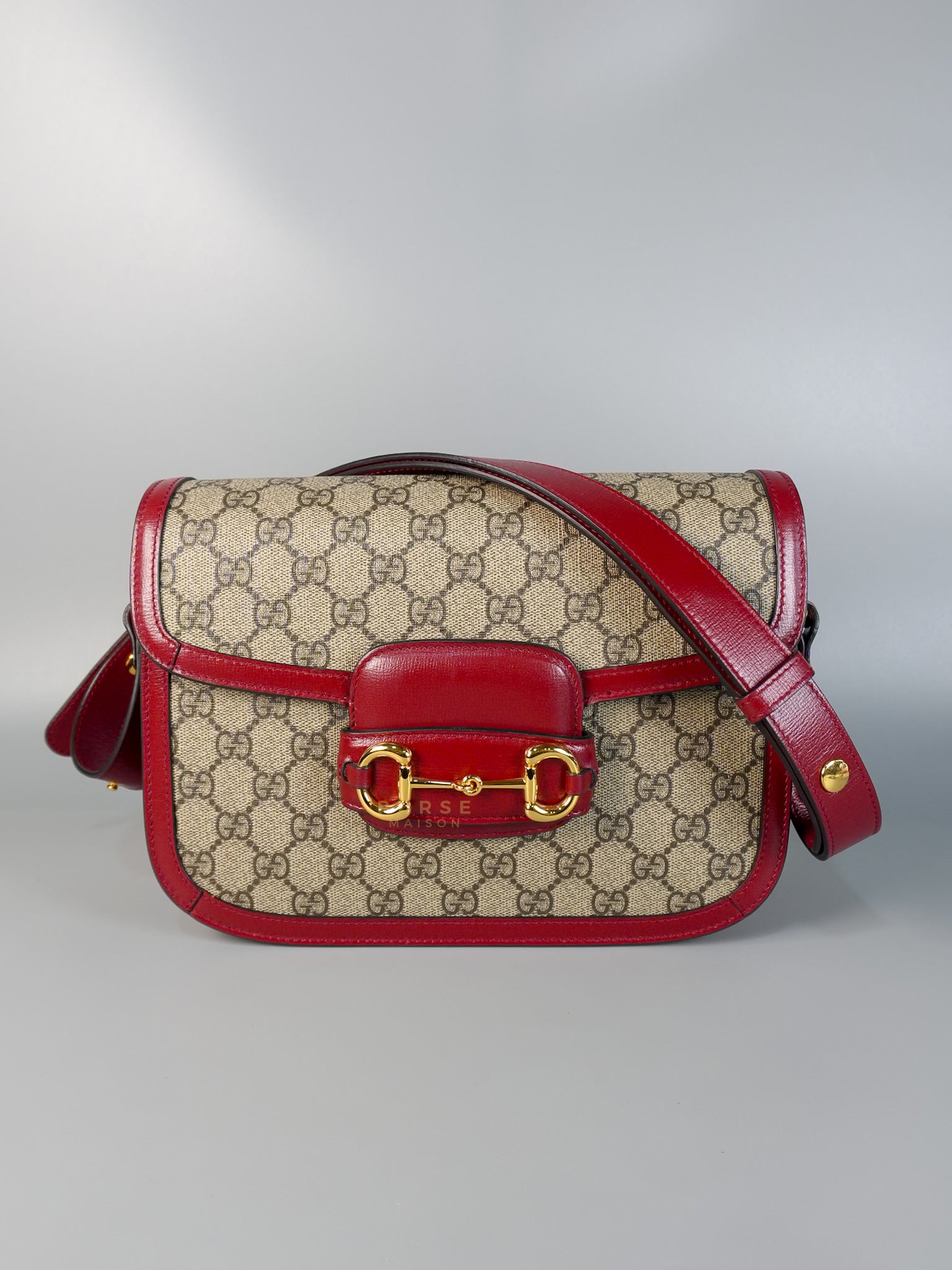 Horsebit 1955 Medium in Beige/Red Canvas | Purse Maison Luxury Bags Shop