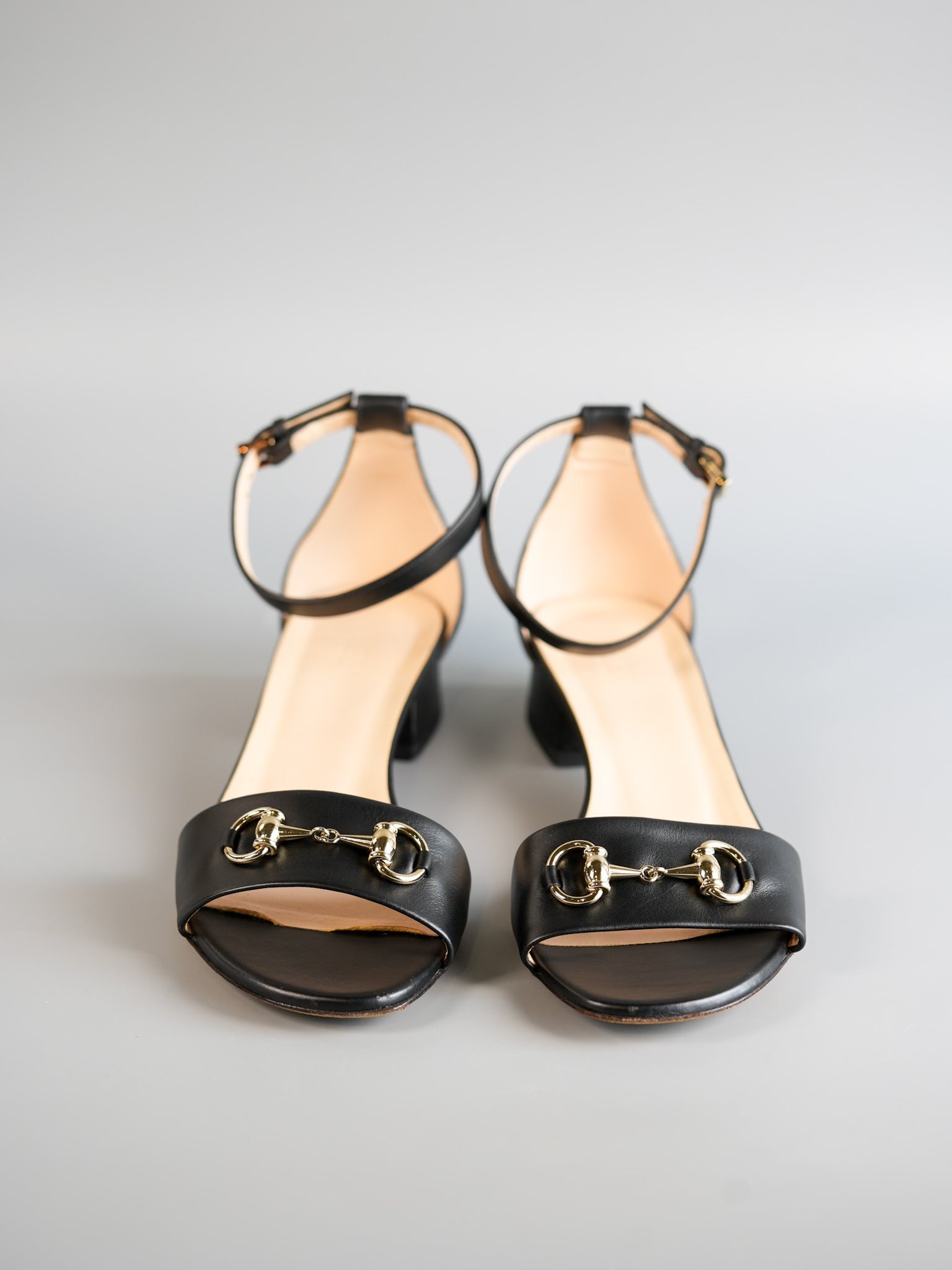 Horsebit Ankle Strap Sandals in Black Leather Size 39.5 EU (26cm) | Purse Maison Luxury Bags Shop