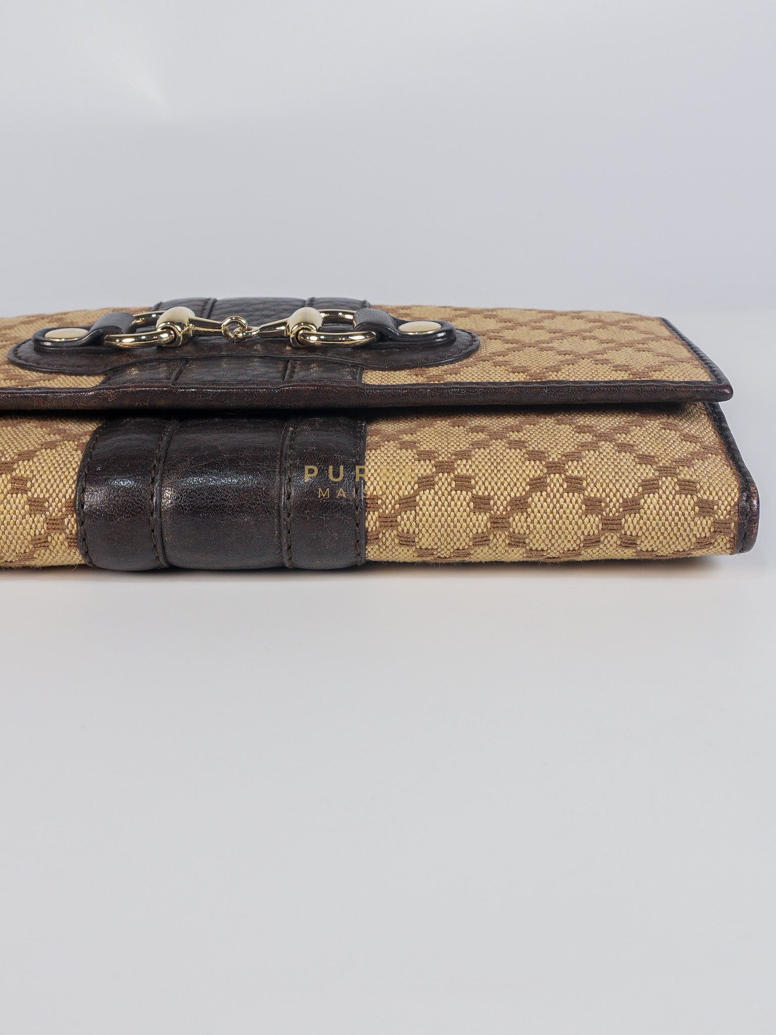 Horsebit Continental Wallet in Brown Diamante Canvas & Gold Hardware | Purse Maison Luxury Bags Shop