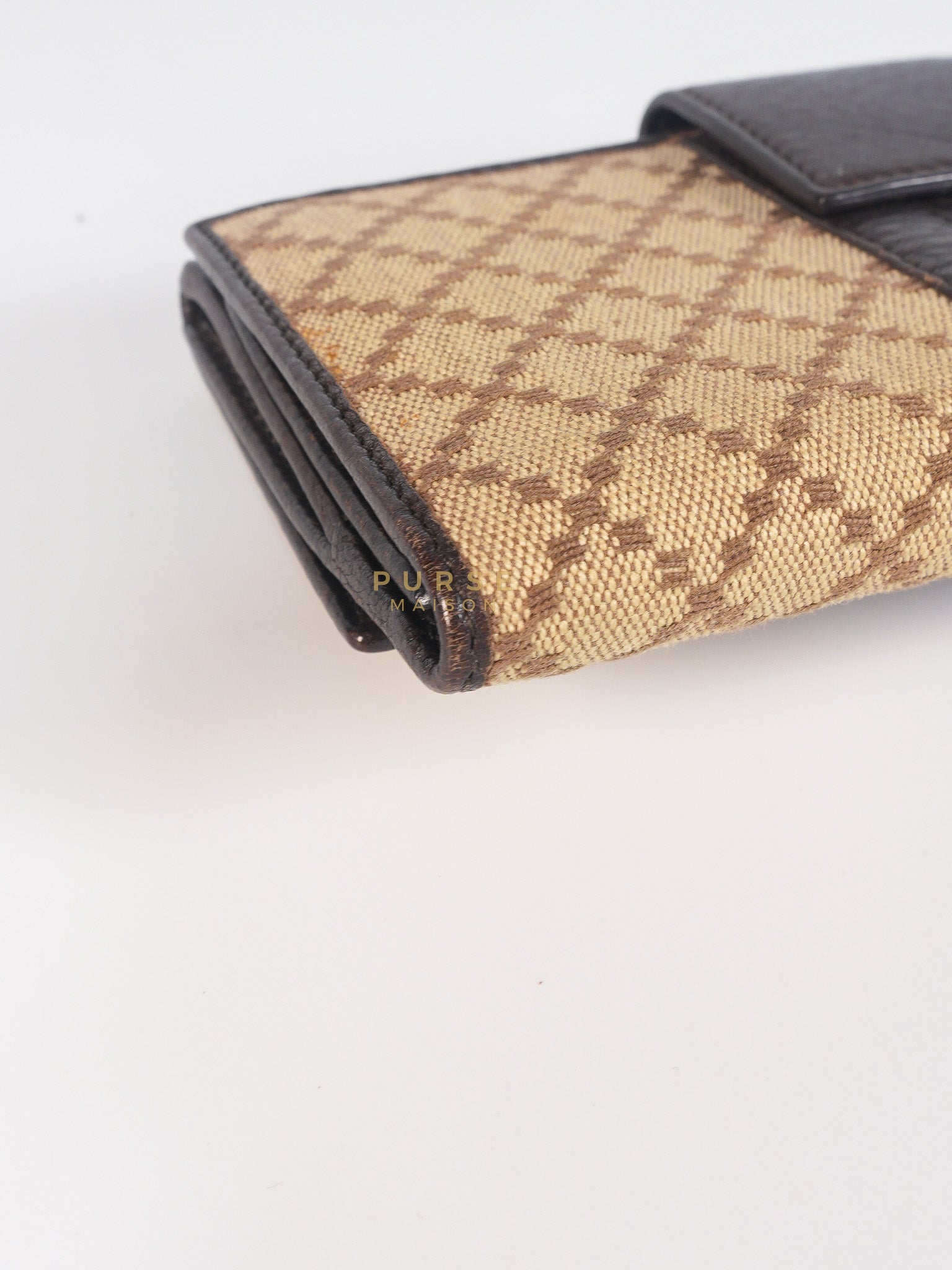 Horsebit Continental Wallet in Brown Diamante Canvas & Gold Hardware | Purse Maison Luxury Bags Shop
