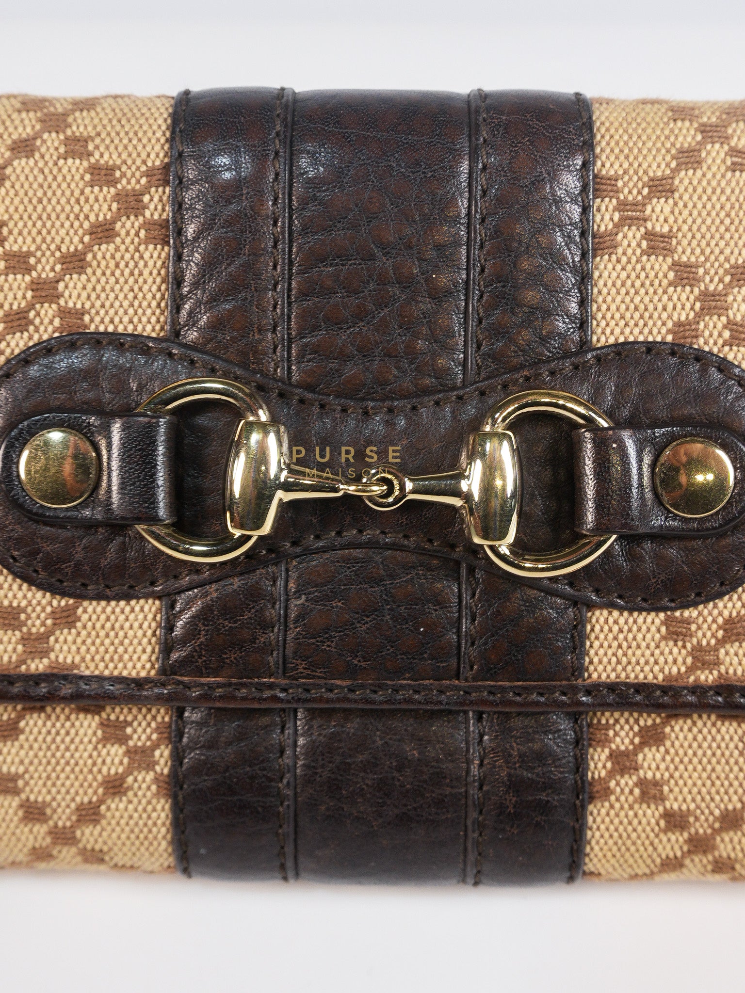 Horsebit Continental Wallet in Brown Diamante Canvas & Gold Hardware | Purse Maison Luxury Bags Shop