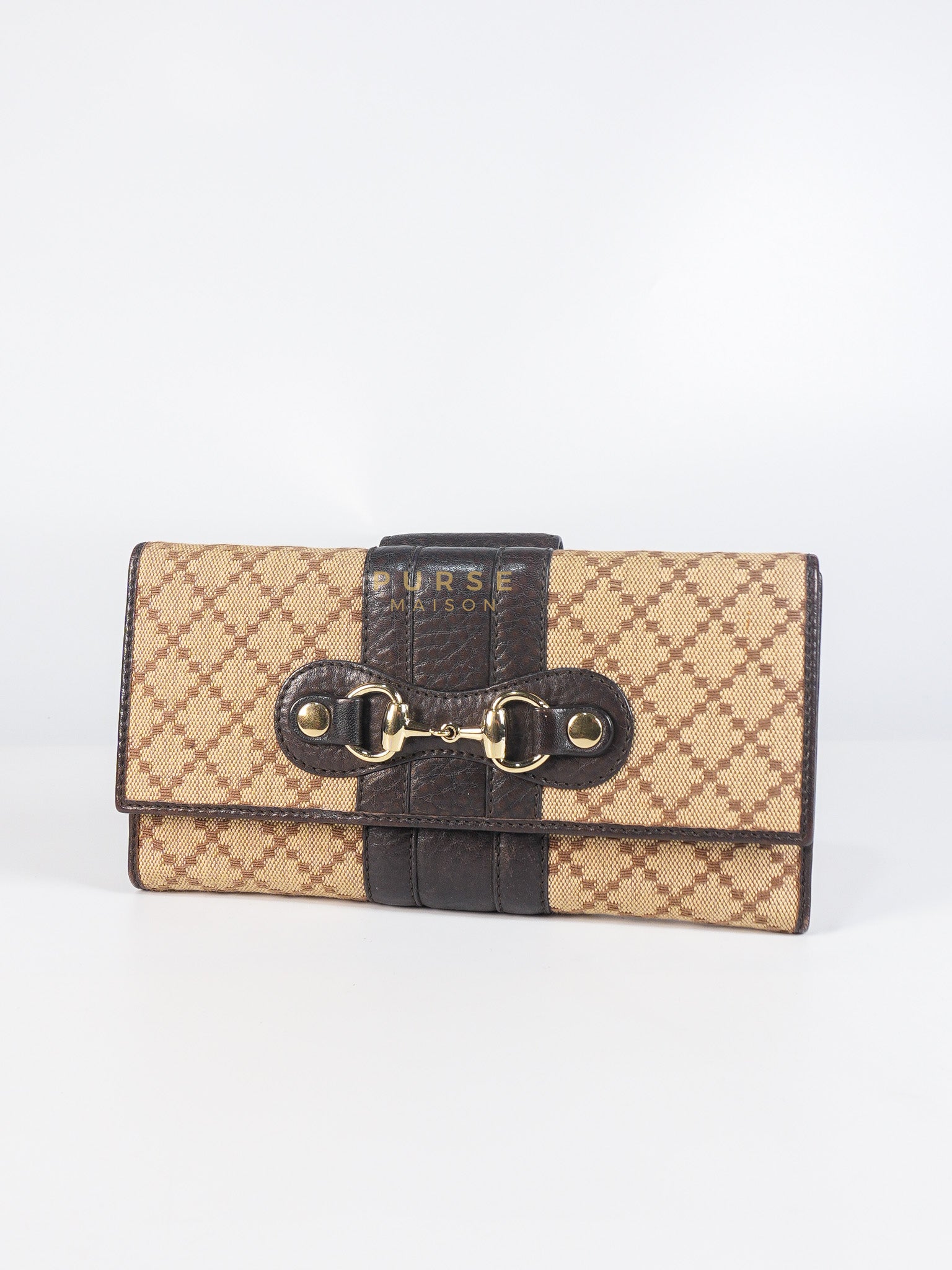 Horsebit Continental Wallet in Brown Diamante Canvas & Gold Hardware | Purse Maison Luxury Bags Shop