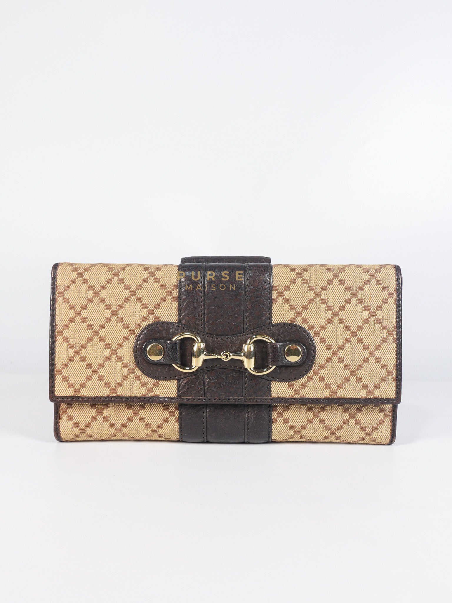 Horsebit Continental Wallet in Brown Diamante Canvas & Gold Hardware | Purse Maison Luxury Bags Shop