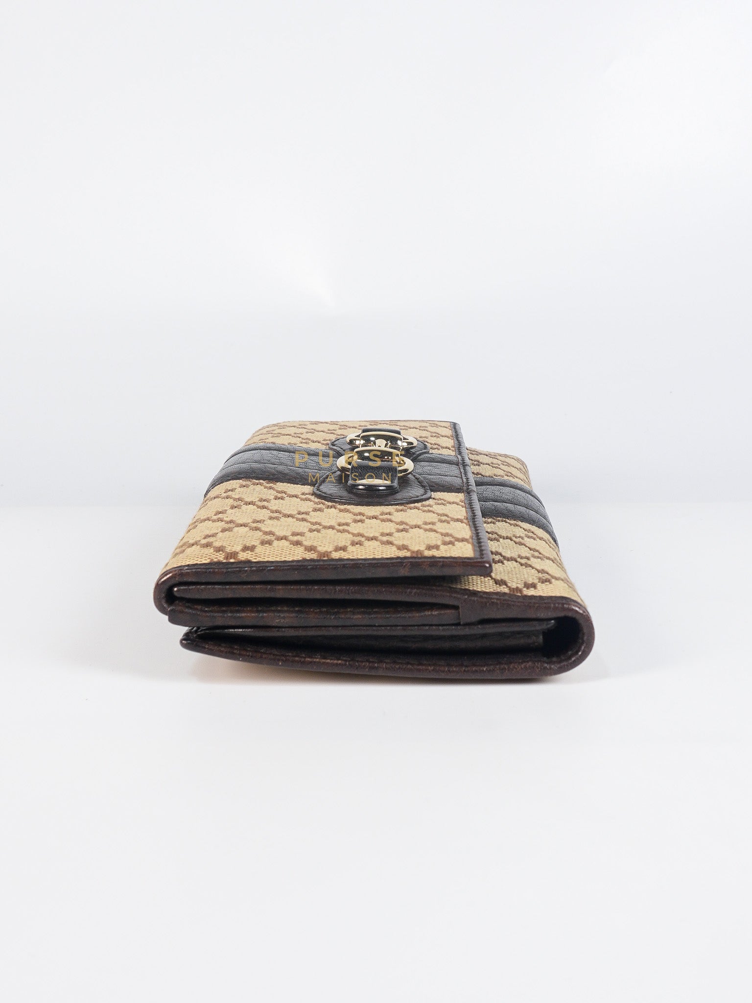 Horsebit Continental Wallet in Brown Diamante Canvas & Gold Hardware | Purse Maison Luxury Bags Shop
