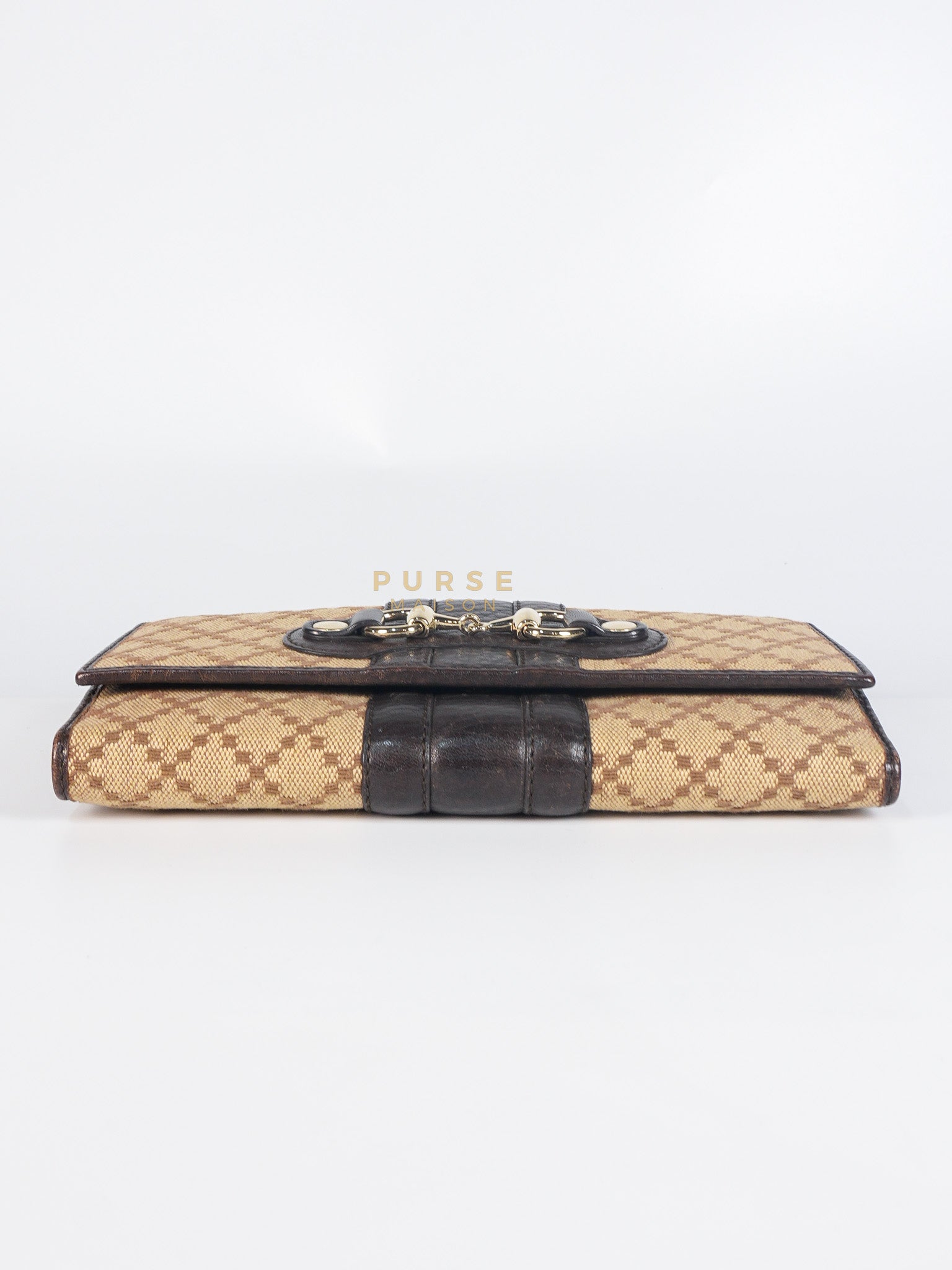 Horsebit Continental Wallet in Brown Diamante Canvas & Gold Hardware | Purse Maison Luxury Bags Shop