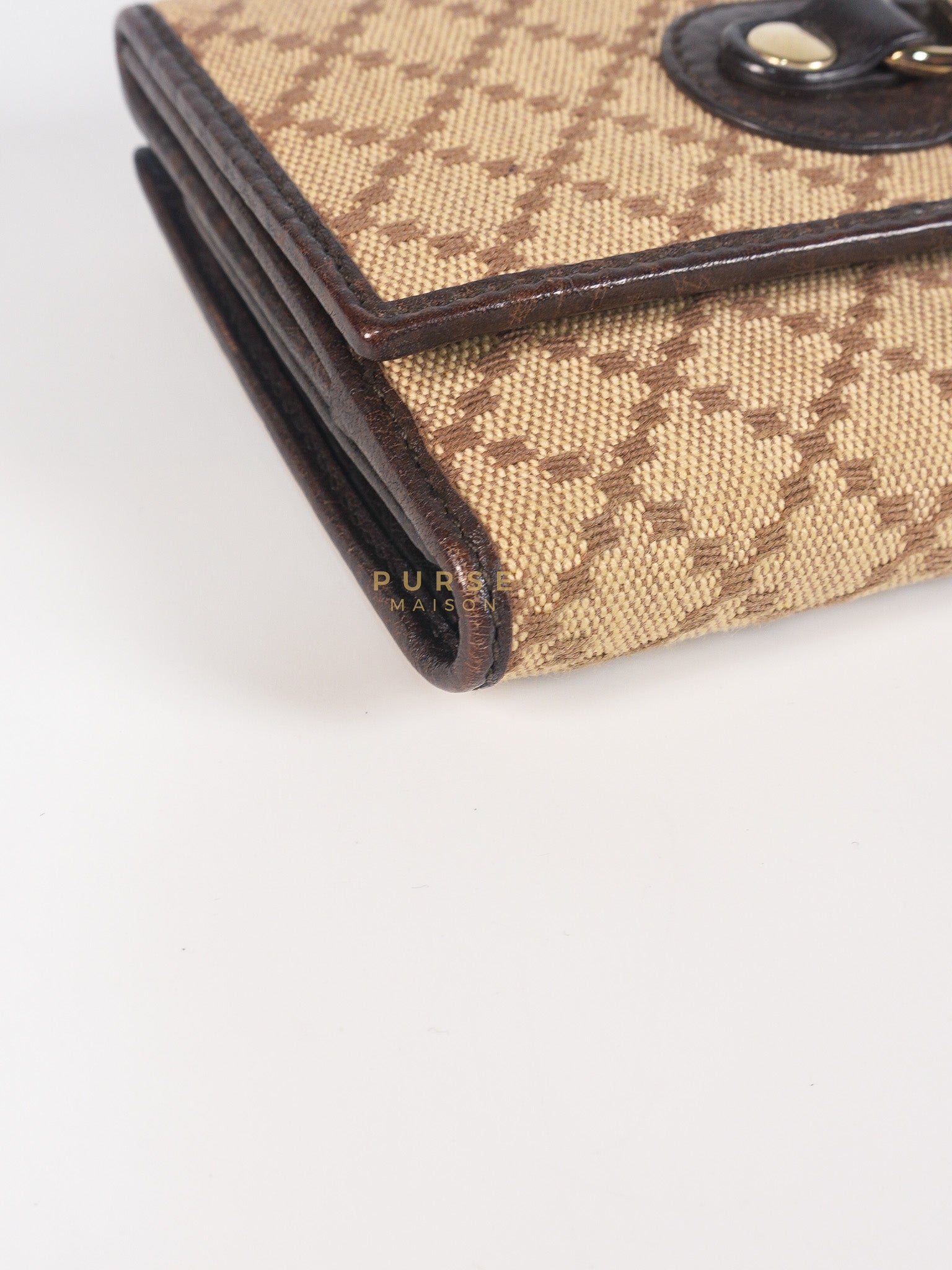 Horsebit Continental Wallet in Brown Diamante Canvas & Gold Hardware | Purse Maison Luxury Bags Shop