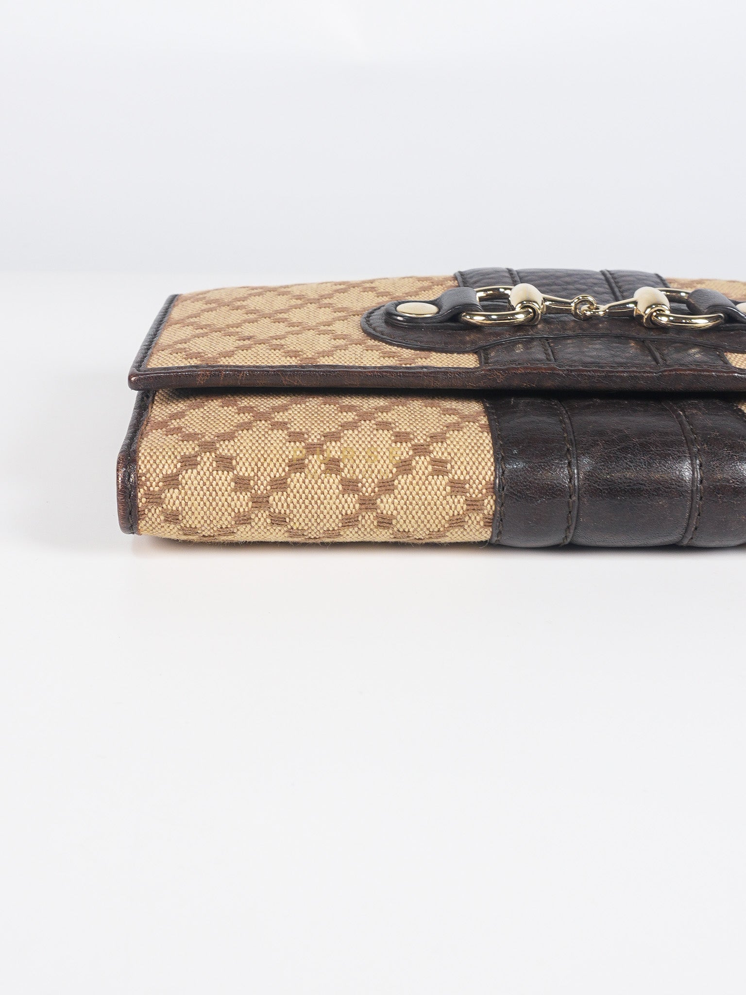 Horsebit Continental Wallet in Brown Diamante Canvas & Gold Hardware | Purse Maison Luxury Bags Shop
