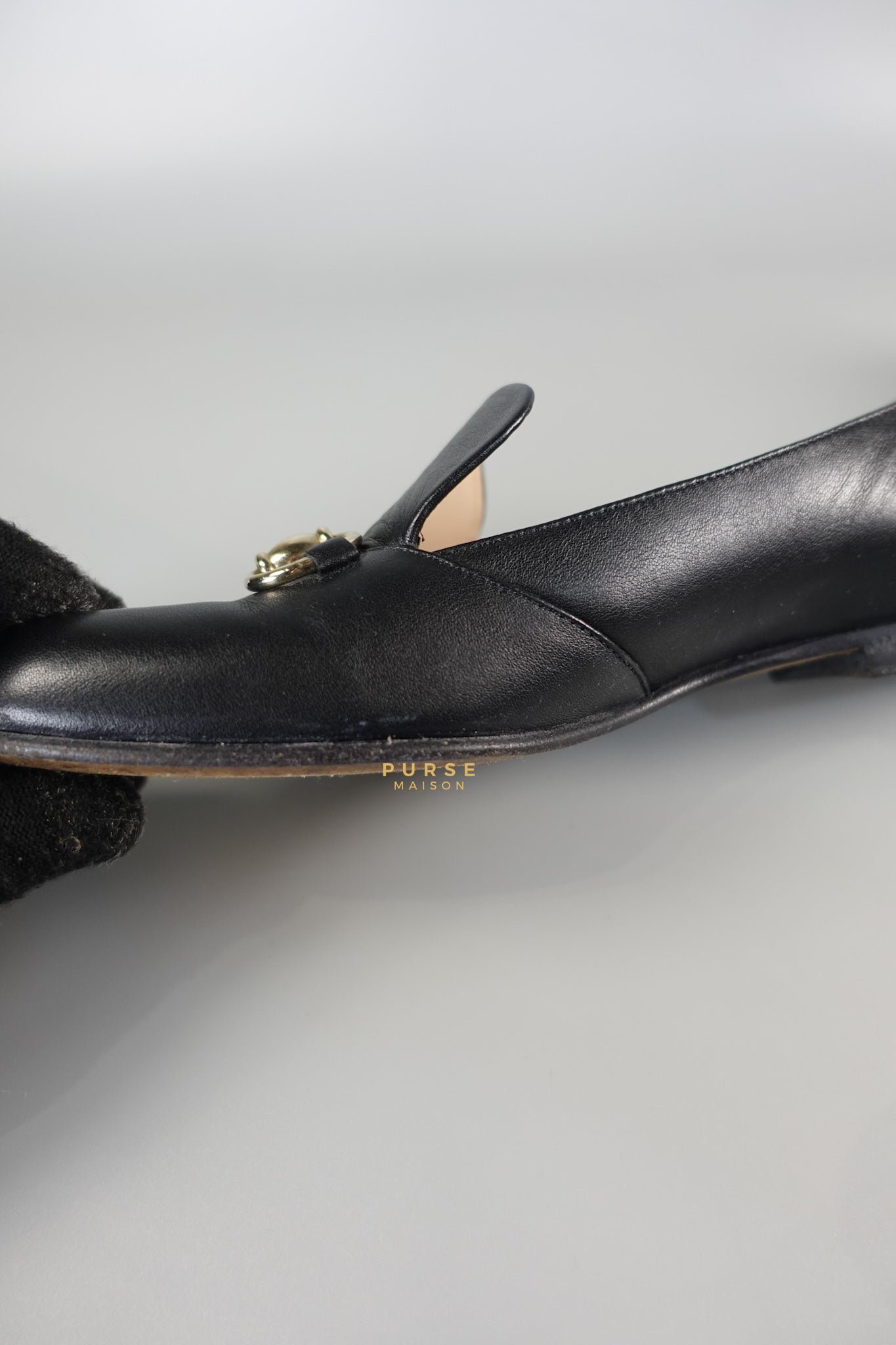 Horsebit Toe Leather Black Loafers Size 36.5 EU (22.5cm) | Purse Maison Luxury Bags Shop