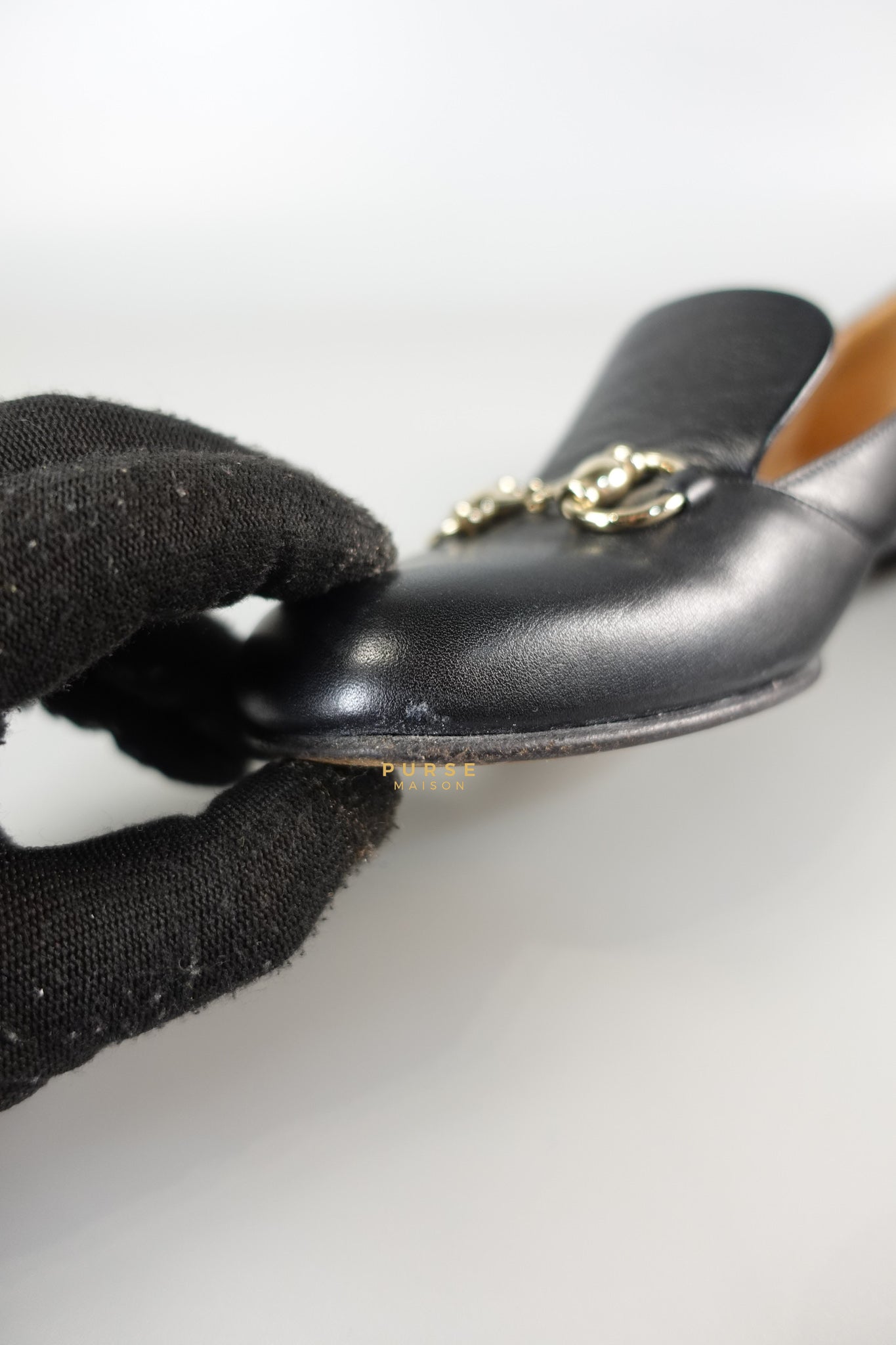 Horsebit Toe Leather Black Loafers Size 36.5 EU (22.5cm) | Purse Maison Luxury Bags Shop