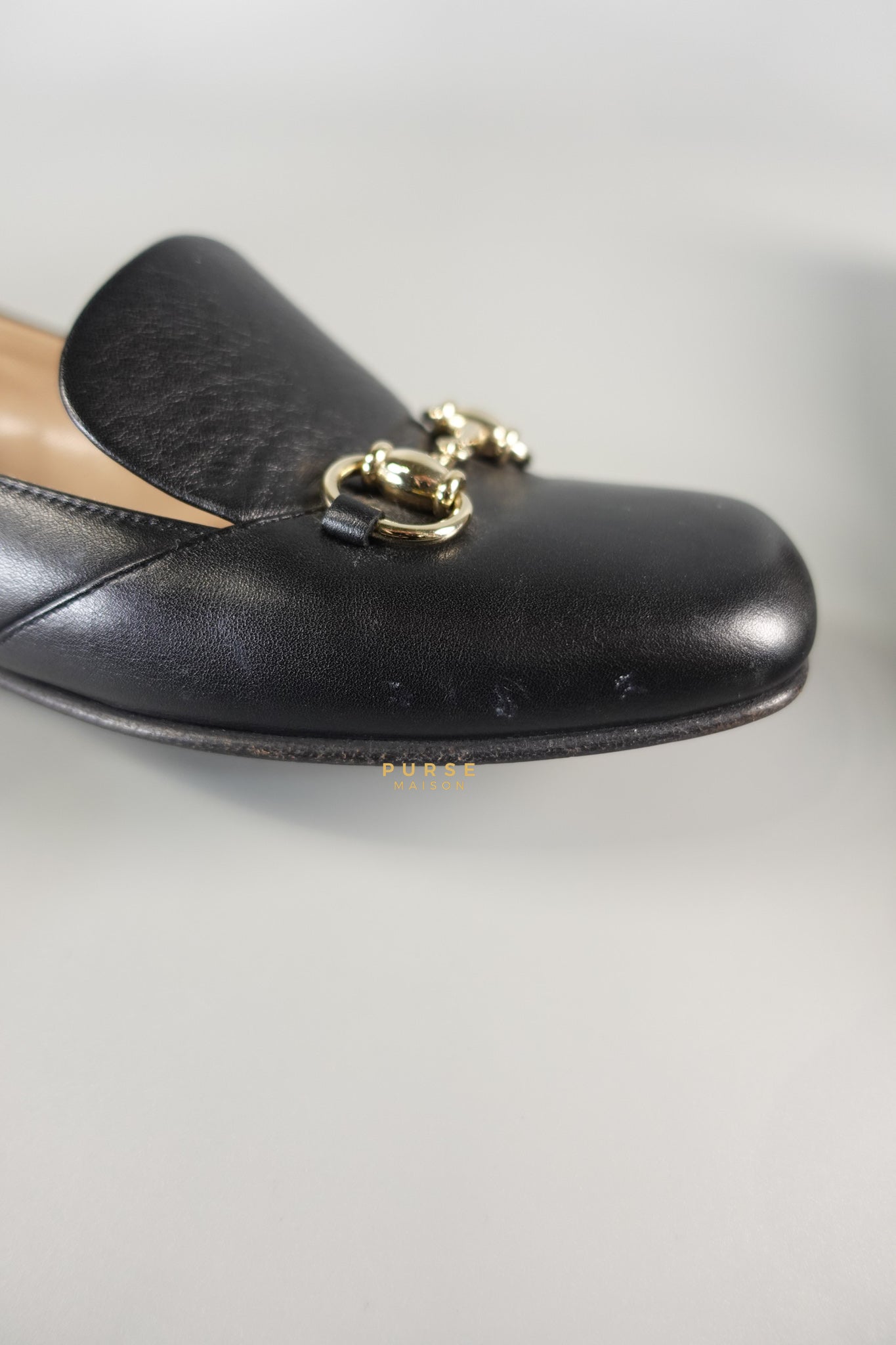 Horsebit Toe Leather Black Loafers Size 36.5 EU (22.5cm) | Purse Maison Luxury Bags Shop