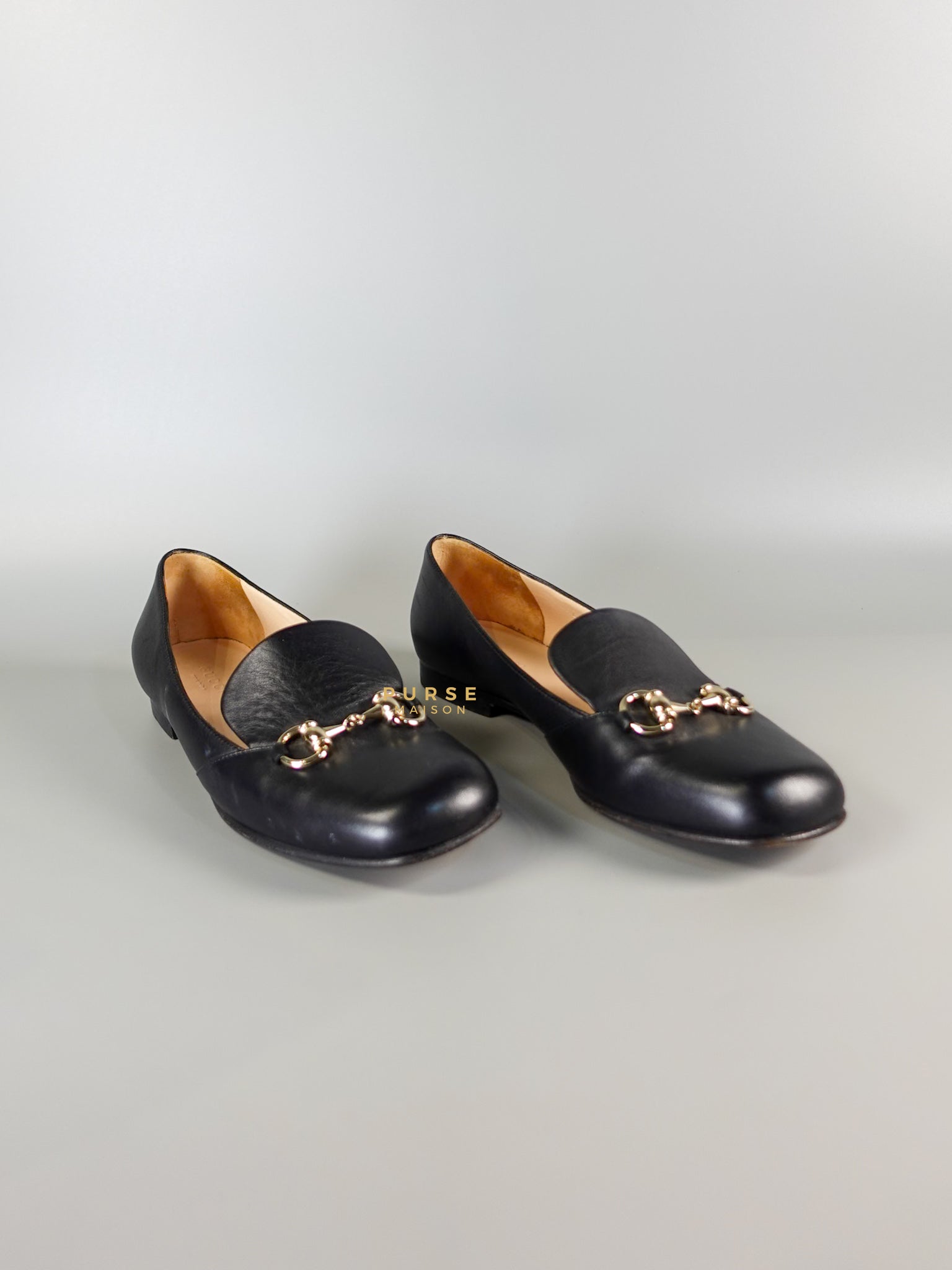 Horsebit Toe Leather Black Loafers Size 36.5 EU (22.5cm) | Purse Maison Luxury Bags Shop