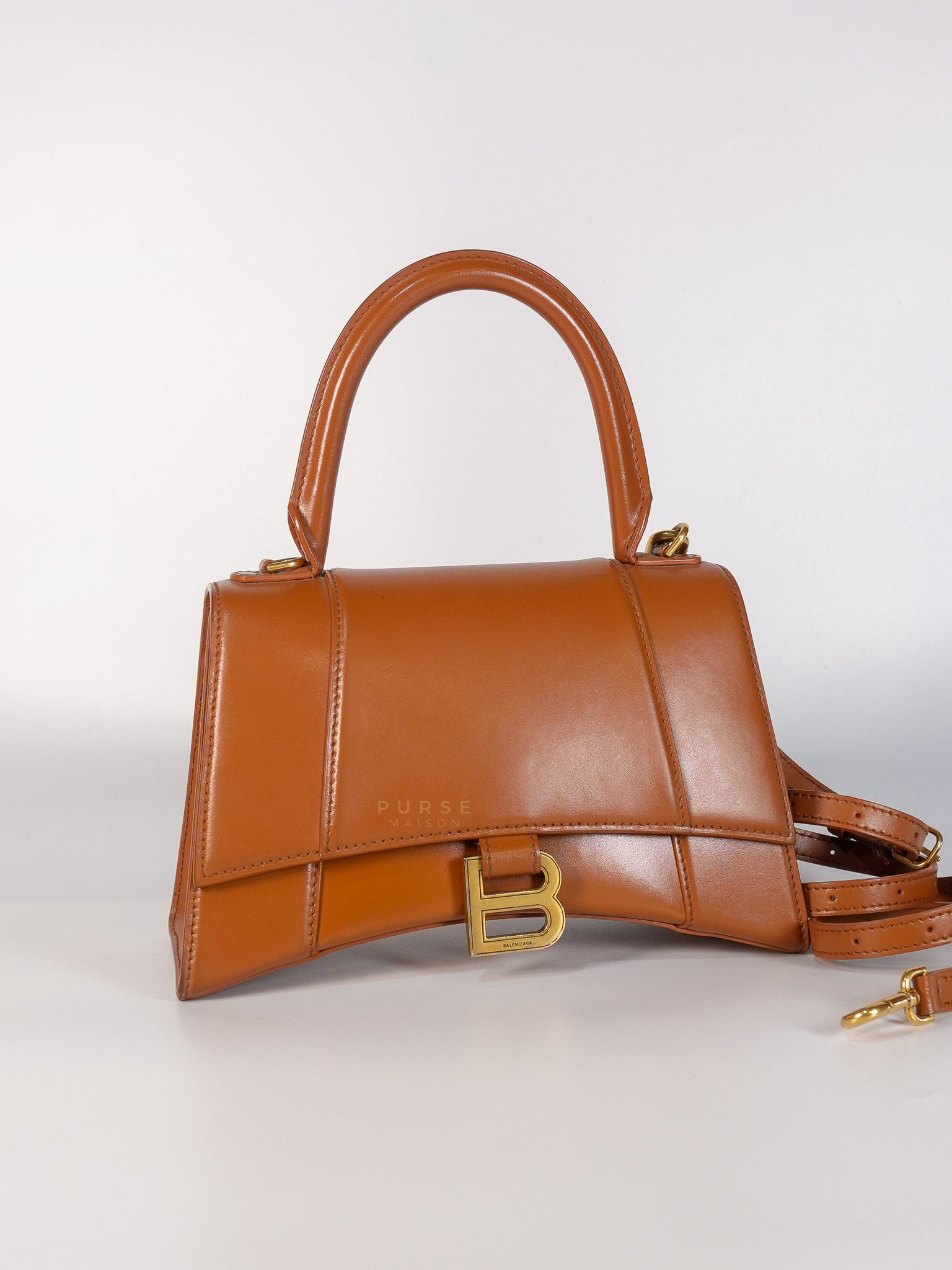 Hourglass in Brown Leather Top Handle Bag | Purse Maison Luxury Bags Shop