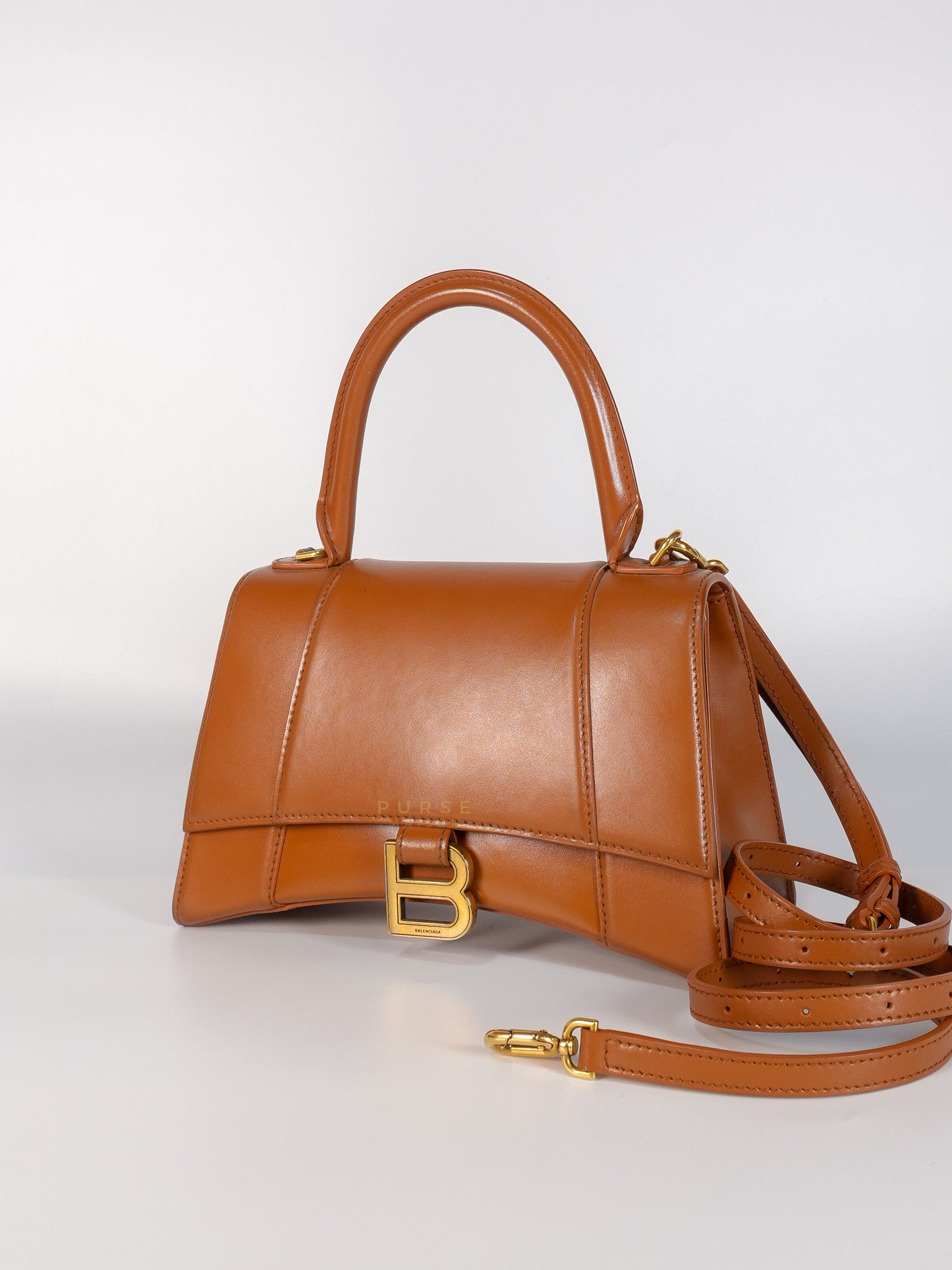 Hourglass in Brown Leather Top Handle Bag | Purse Maison Luxury Bags Shop