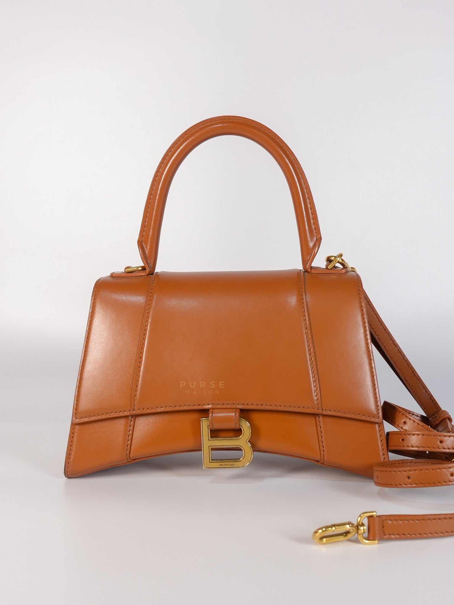 Hourglass in Brown Leather Top Handle Bag | Purse Maison Luxury Bags Shop