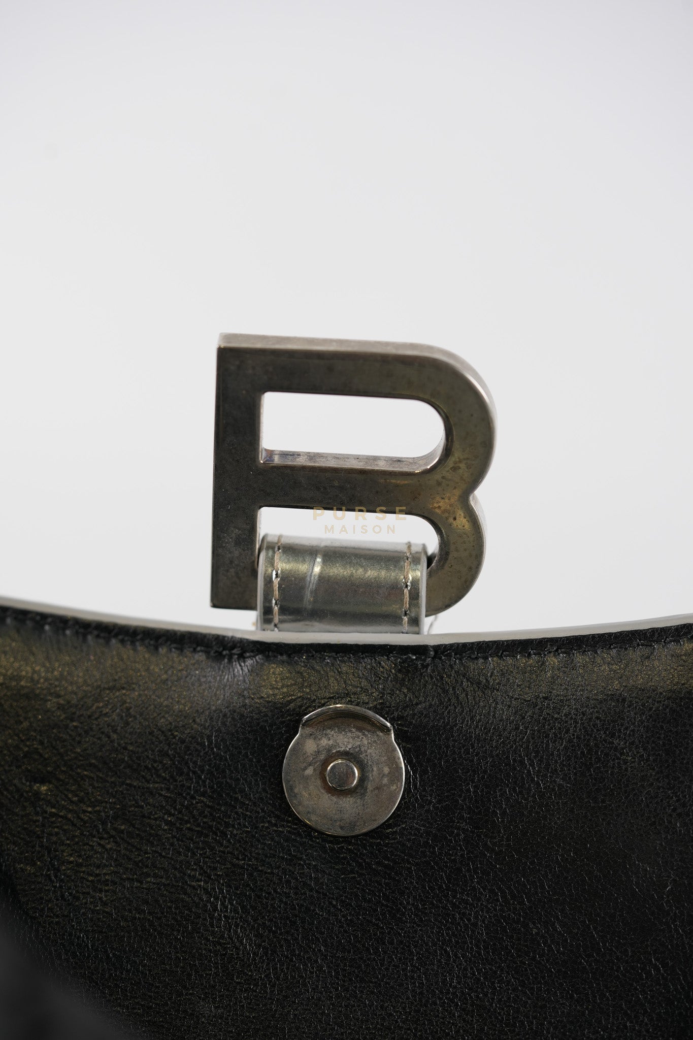 Hourglass Mini in Metallic Silver Crocodile Embossed Leather | Purse Maison Luxury Bags Shop