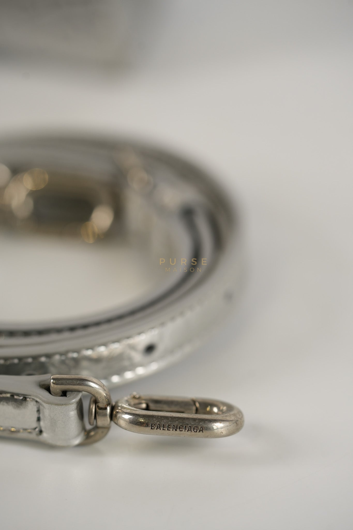 Hourglass Mini in Metallic Silver Crocodile Embossed Leather | Purse Maison Luxury Bags Shop