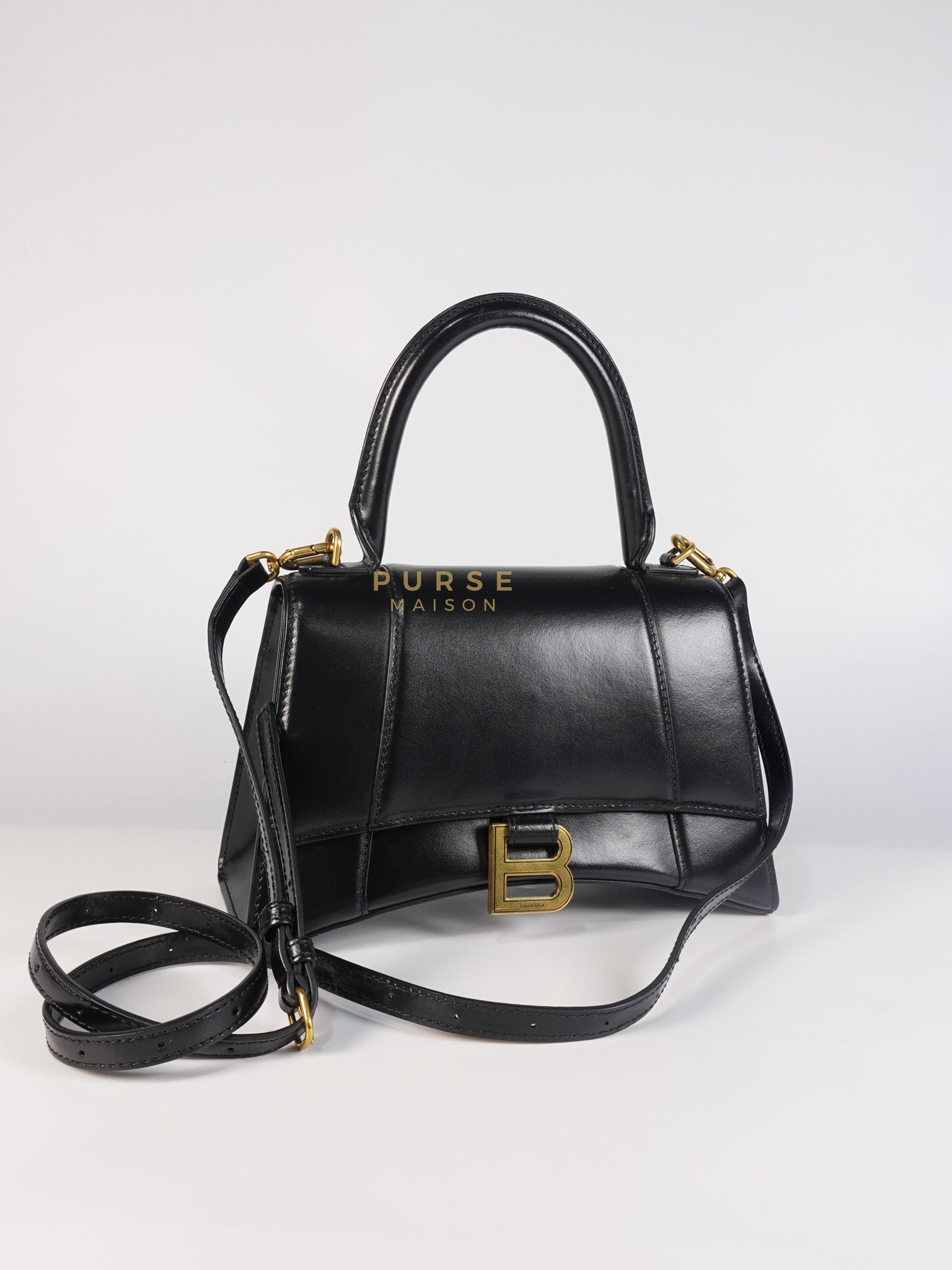 Hourglass Small Black in Smooth Calfskin Leather | Purse Maison Luxury Bags Shop