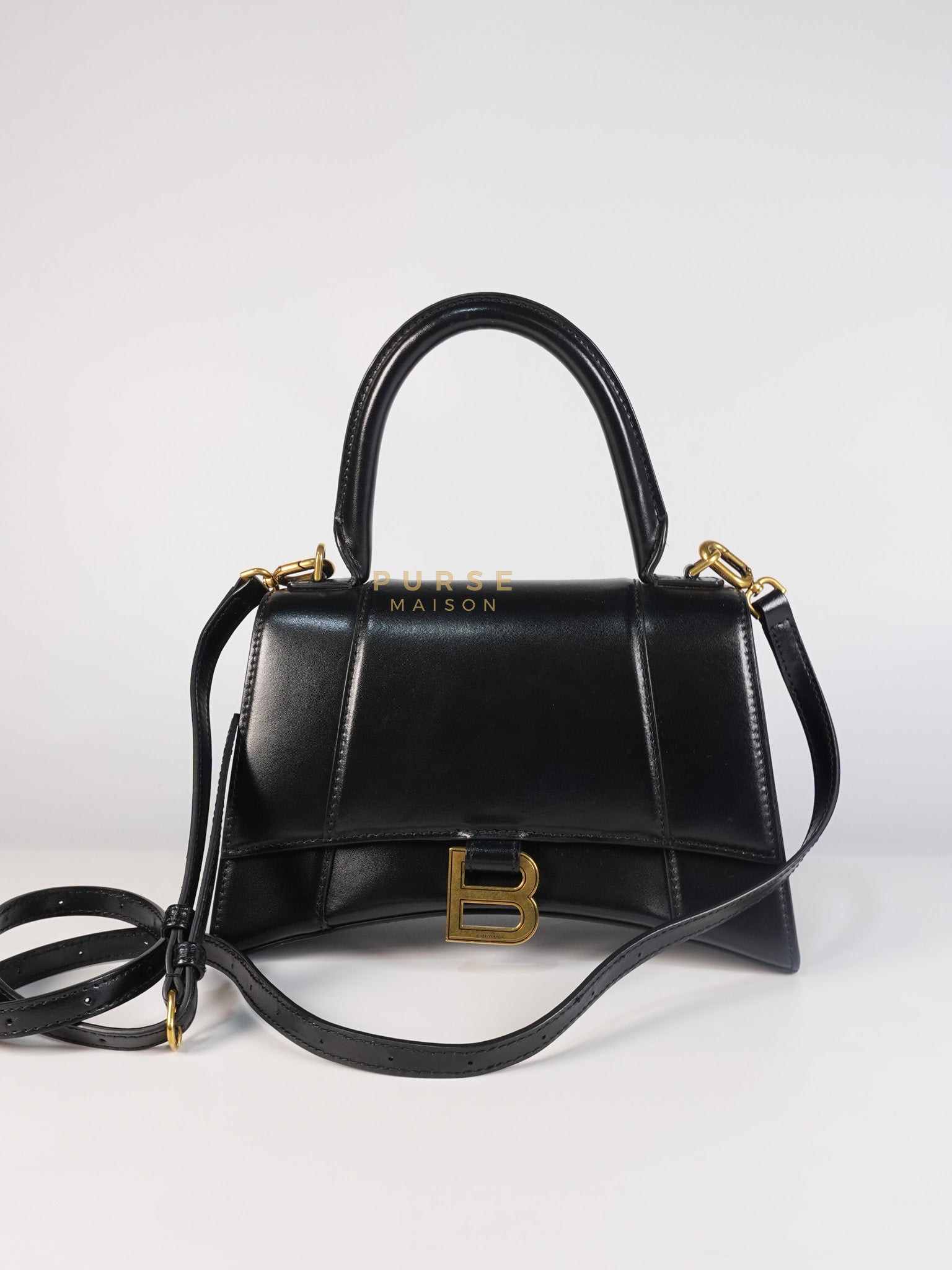 Hourglass Small Black in Smooth Calfskin Leather | Purse Maison Luxury Bags Shop
