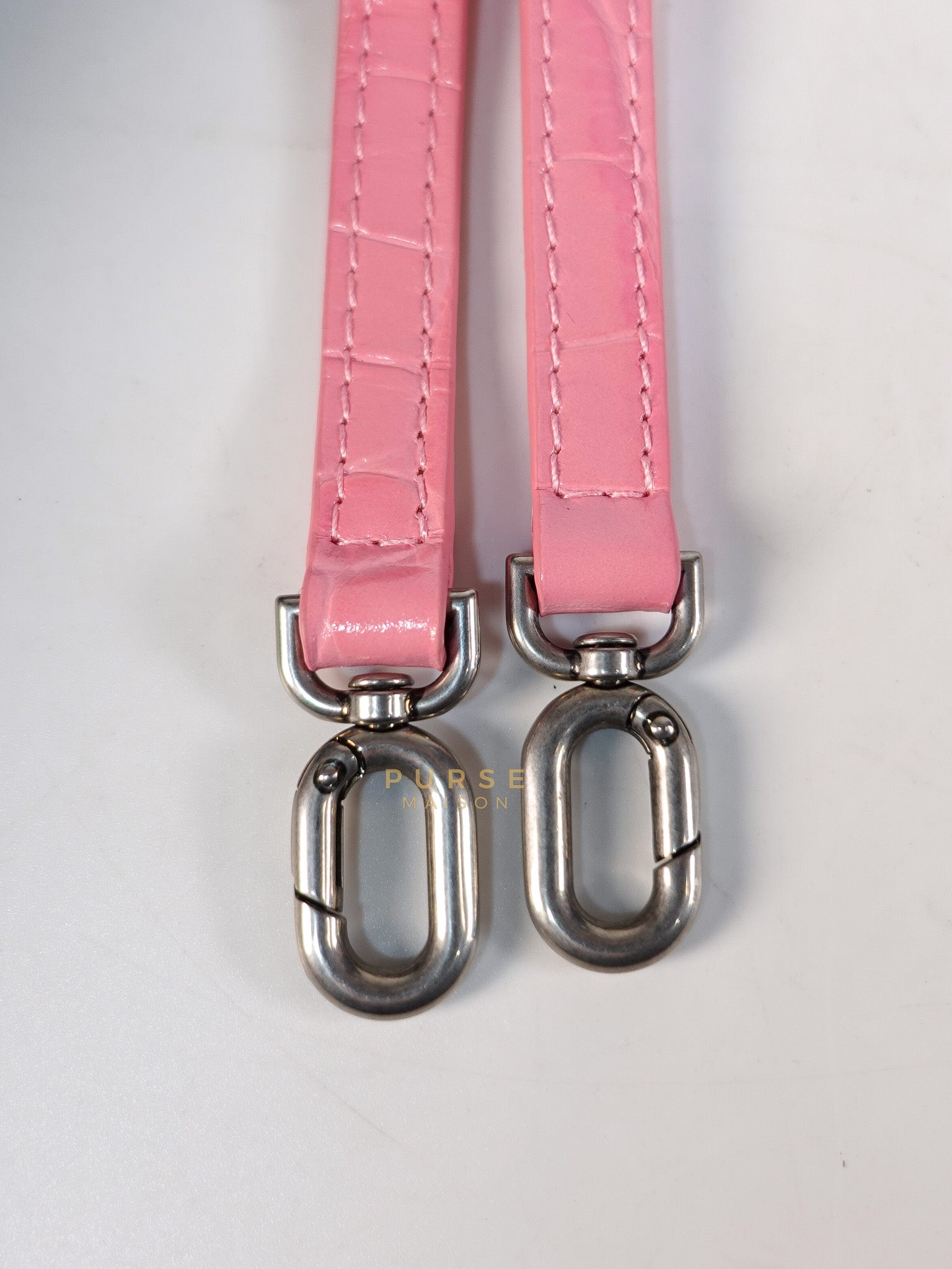 Hourglass Top Handle Bag Small in Pink Crododile Embosed Leather & Silver Hardware | Purse Maison Luxury Bags Shop
