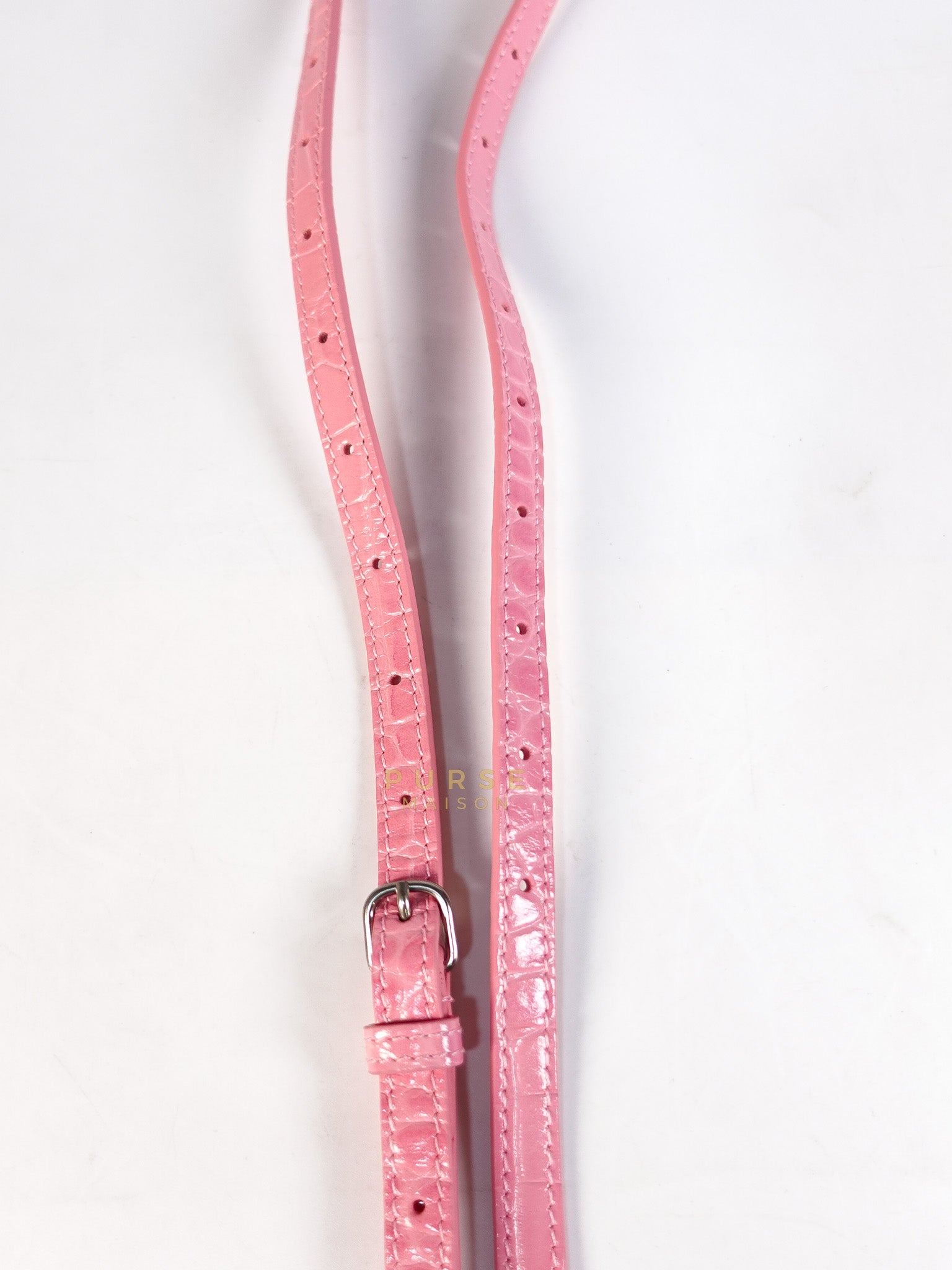 Hourglass Top Handle Bag Small in Pink Crododile Embosed Leather & Silver Hardware | Purse Maison Luxury Bags Shop