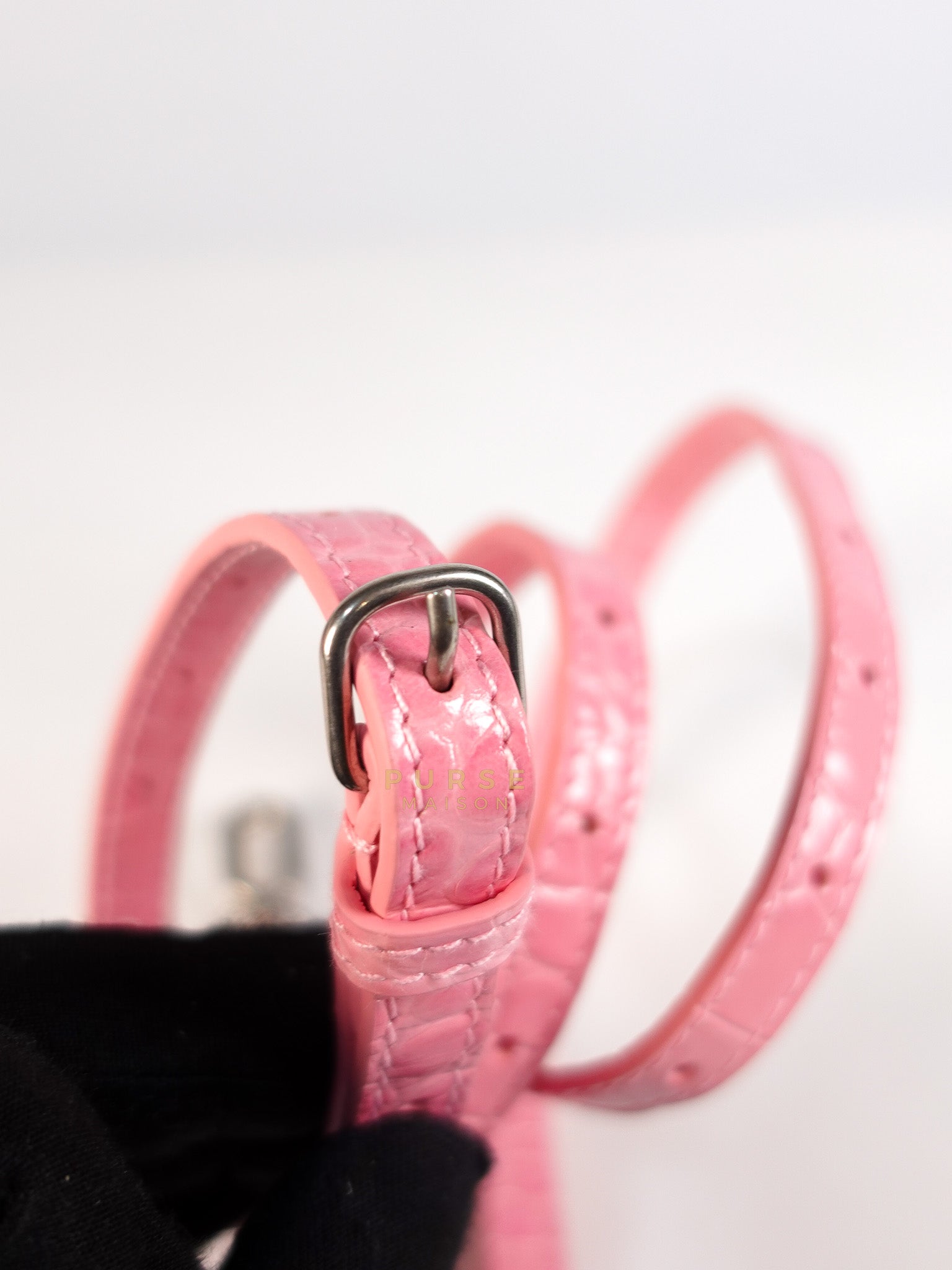 Hourglass Top Handle Bag Small in Pink Crododile Embosed Leather & Silver Hardware | Purse Maison Luxury Bags Shop