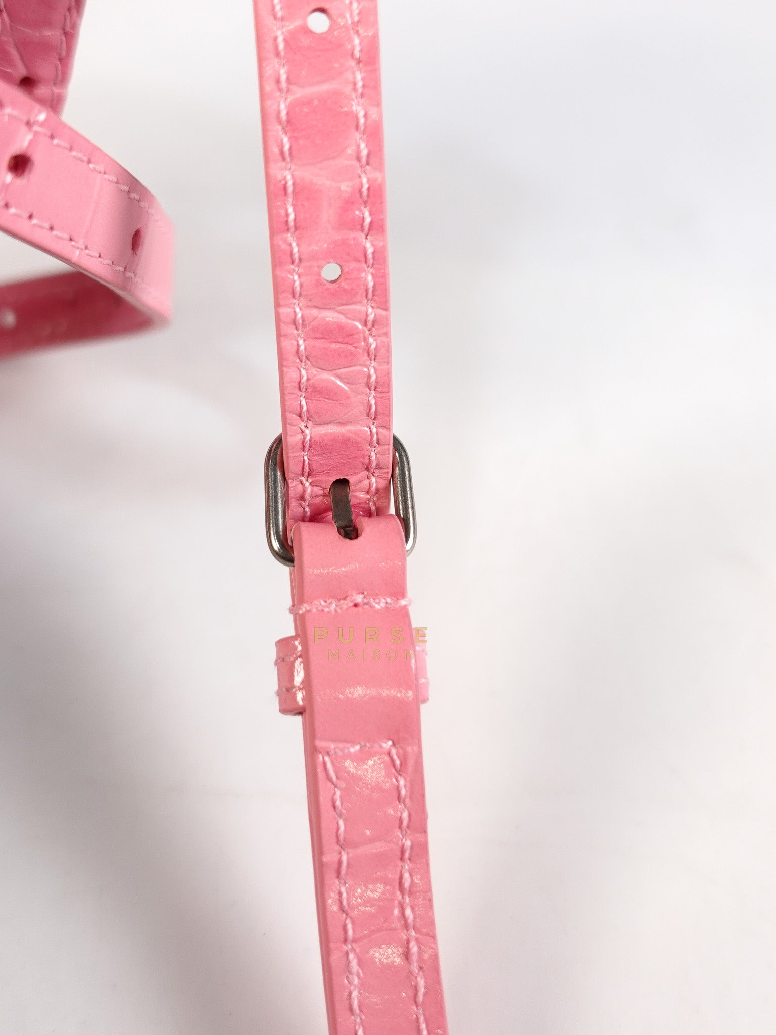 Hourglass Top Handle Bag Small in Pink Crododile Embosed Leather & Silver Hardware | Purse Maison Luxury Bags Shop