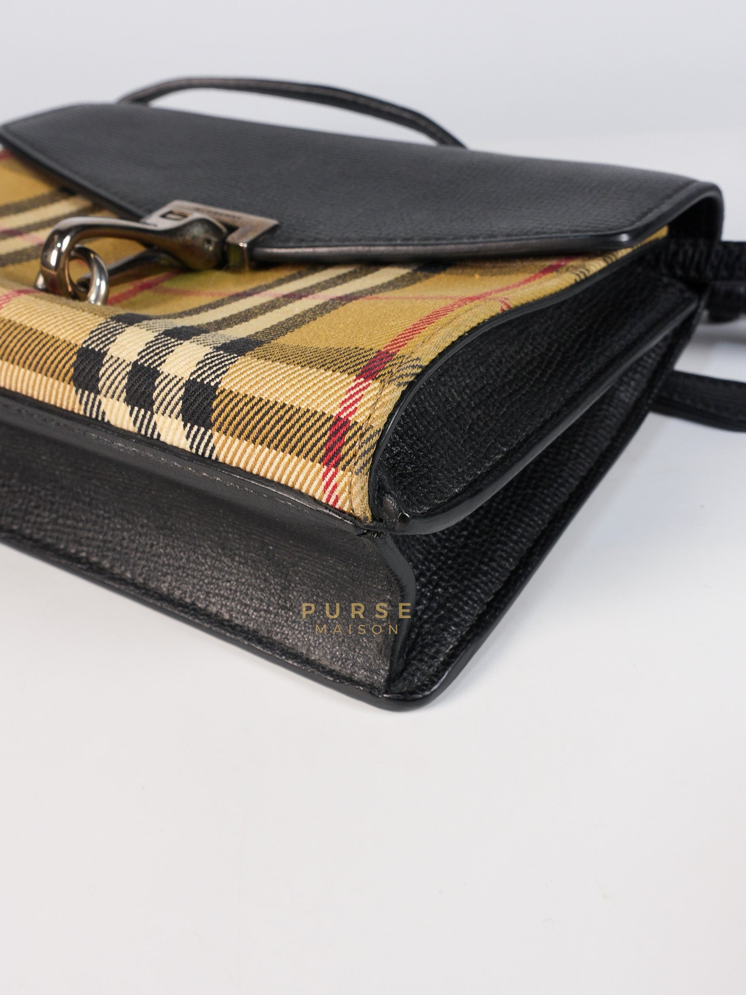 House Check Baby Macken Bag in Black & Beige Multicolor & Silver Hardware | Purse Maison Luxury Bags Shop