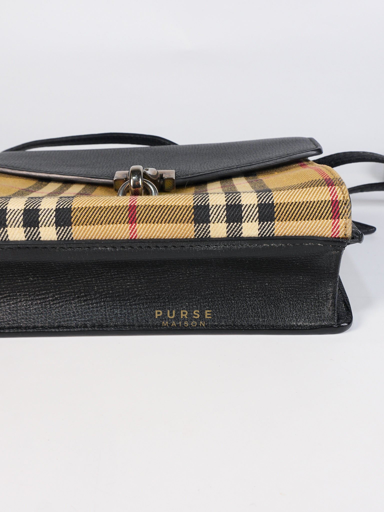 House Check Baby Macken Bag in Black & Beige Multicolor & Silver Hardware | Purse Maison Luxury Bags Shop