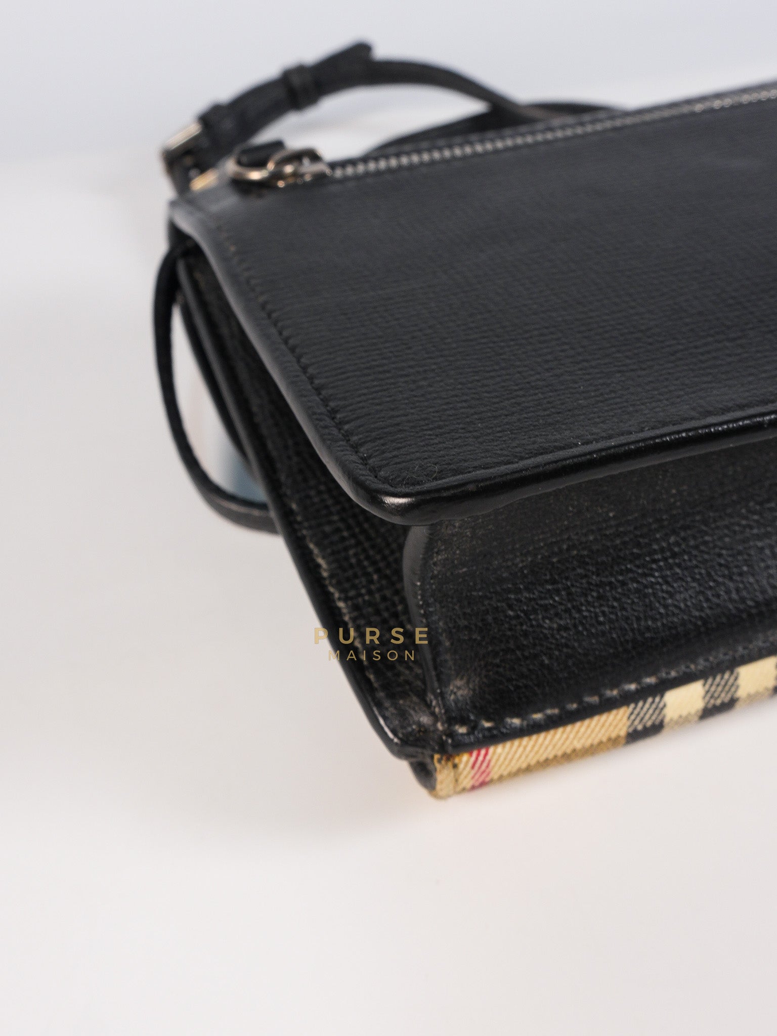 House Check Baby Macken Bag in Black & Beige Multicolor & Silver Hardware | Purse Maison Luxury Bags Shop