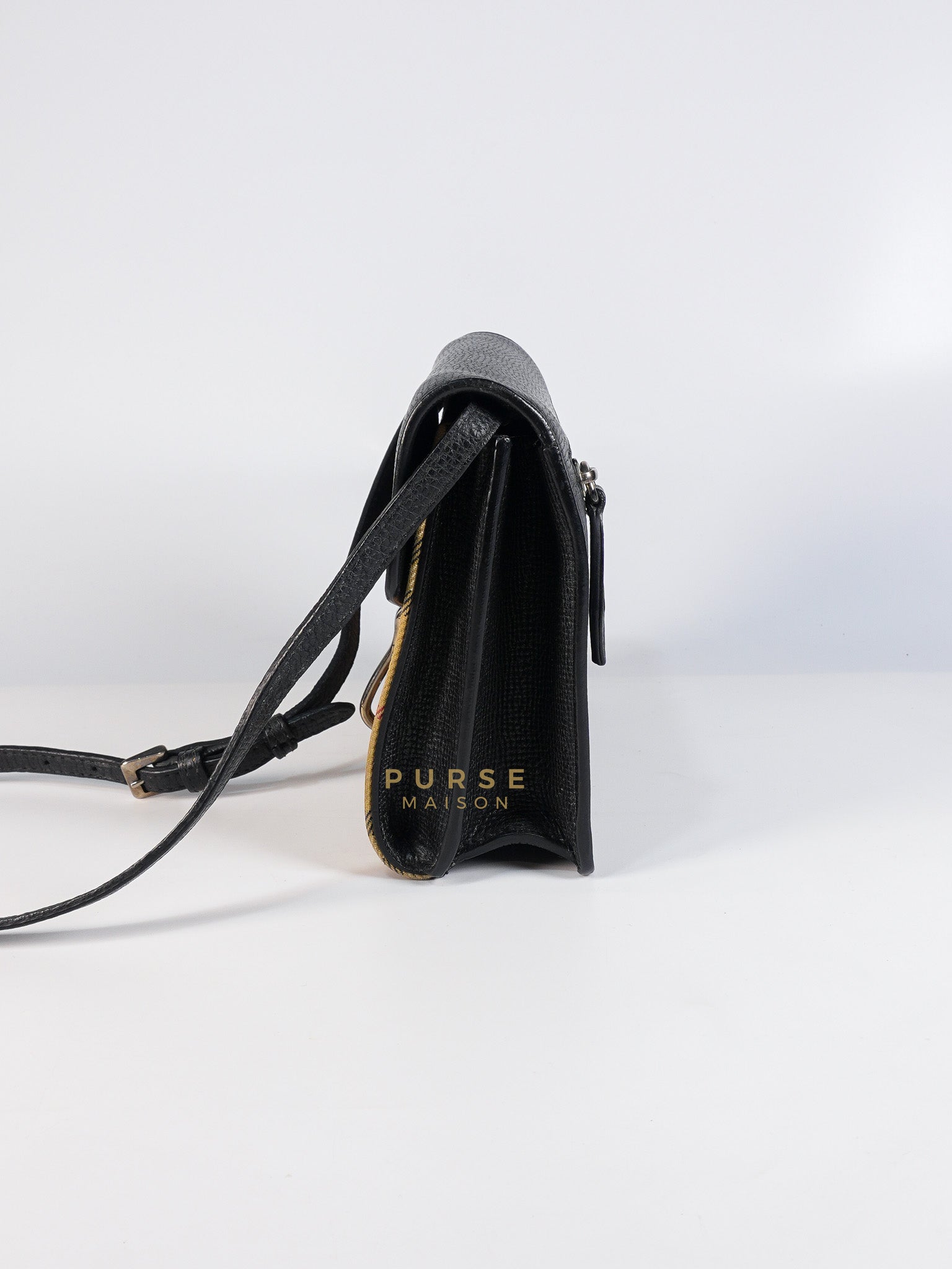 House Check Baby Macken Bag in Black & Beige Multicolor & Silver Hardware | Purse Maison Luxury Bags Shop