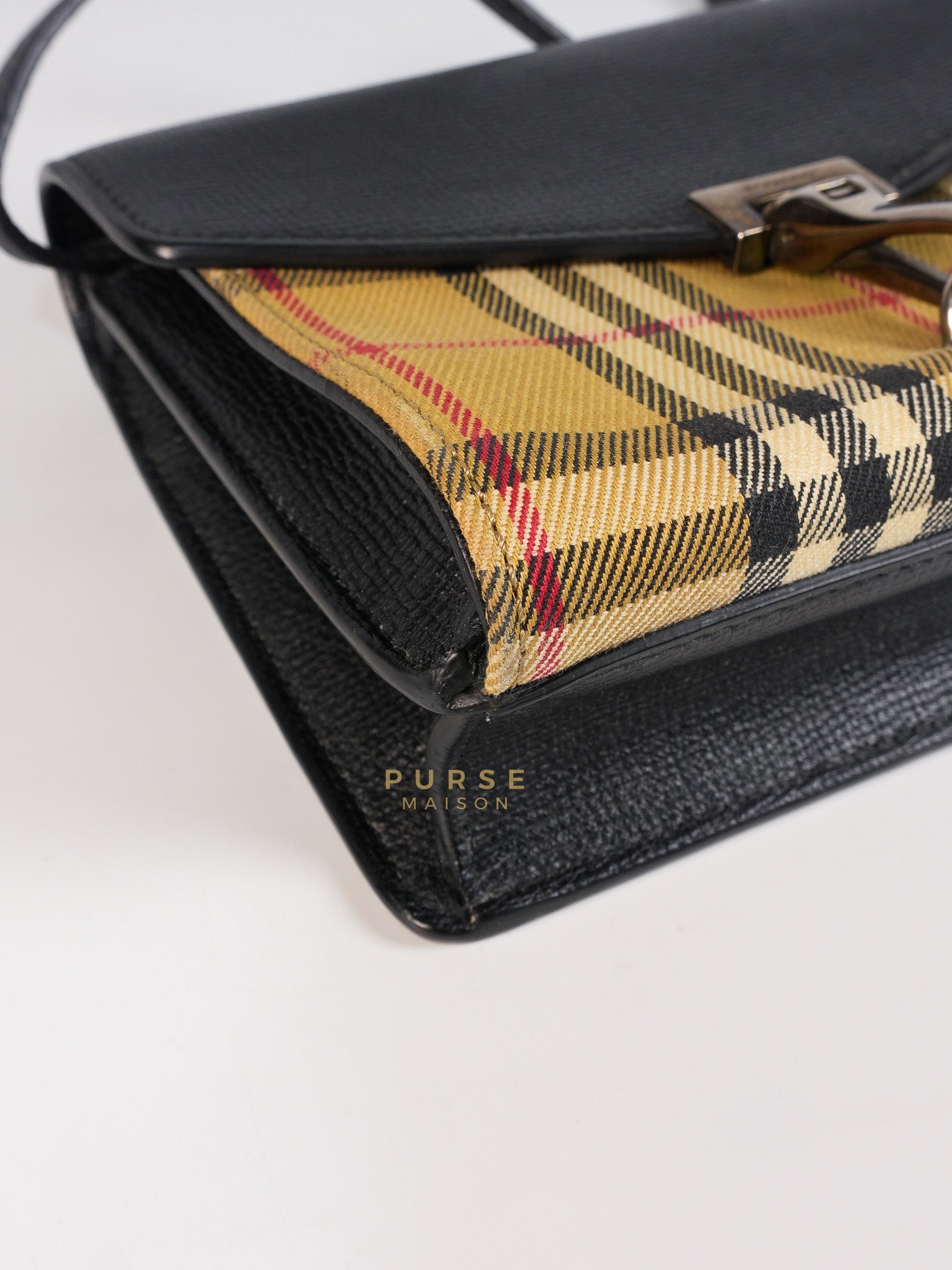 House Check Baby Macken Bag in Black & Beige Multicolor & Silver Hardware | Purse Maison Luxury Bags Shop