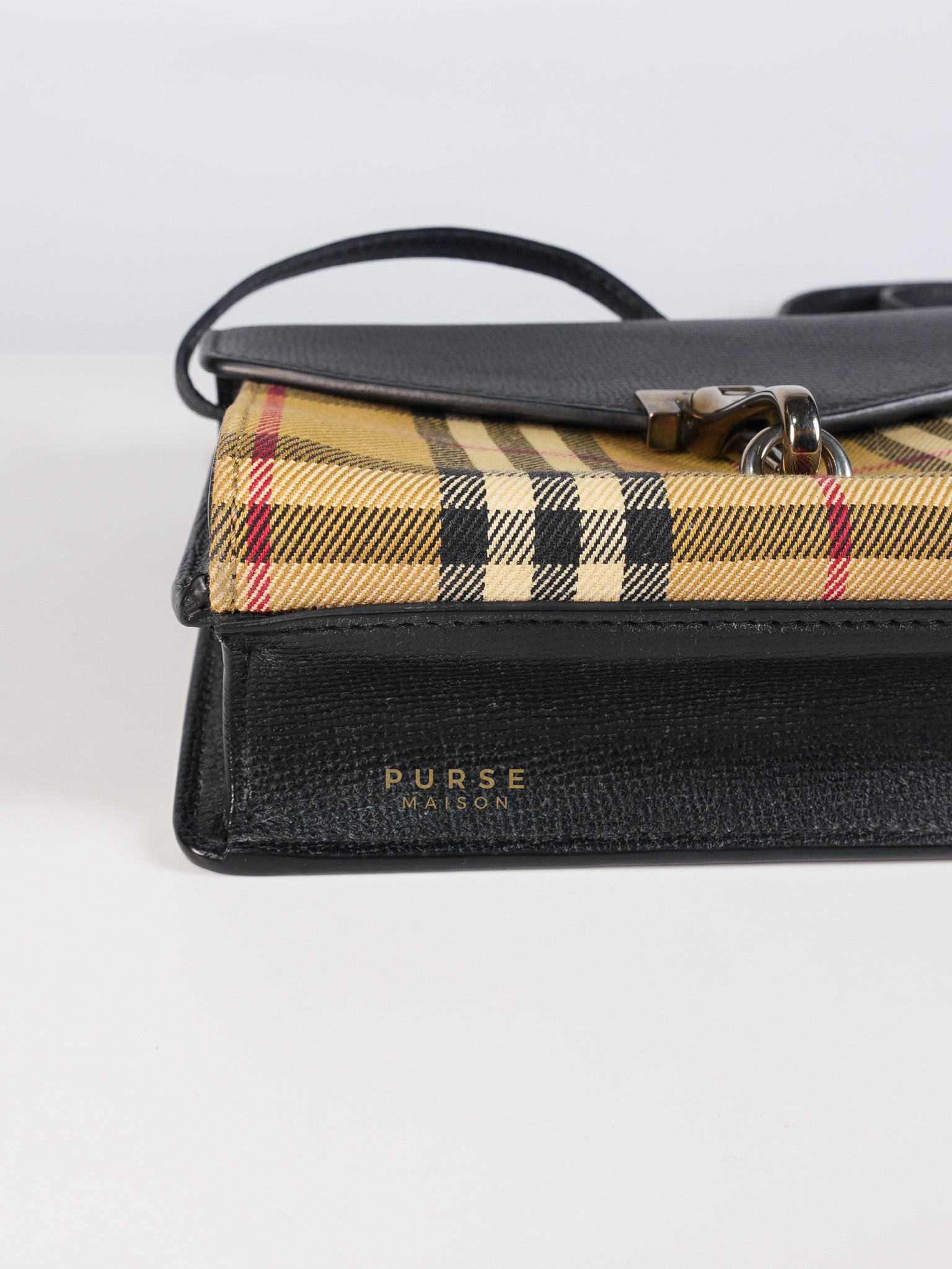 House Check Baby Macken Bag in Black & Beige Multicolor & Silver Hardware | Purse Maison Luxury Bags Shop