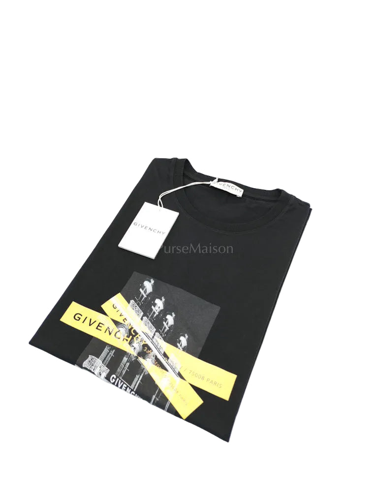 HQ Address Tape Cotton T-shirt in Black/Yellow Size Large | Purse Maison Luxury Bags Shop