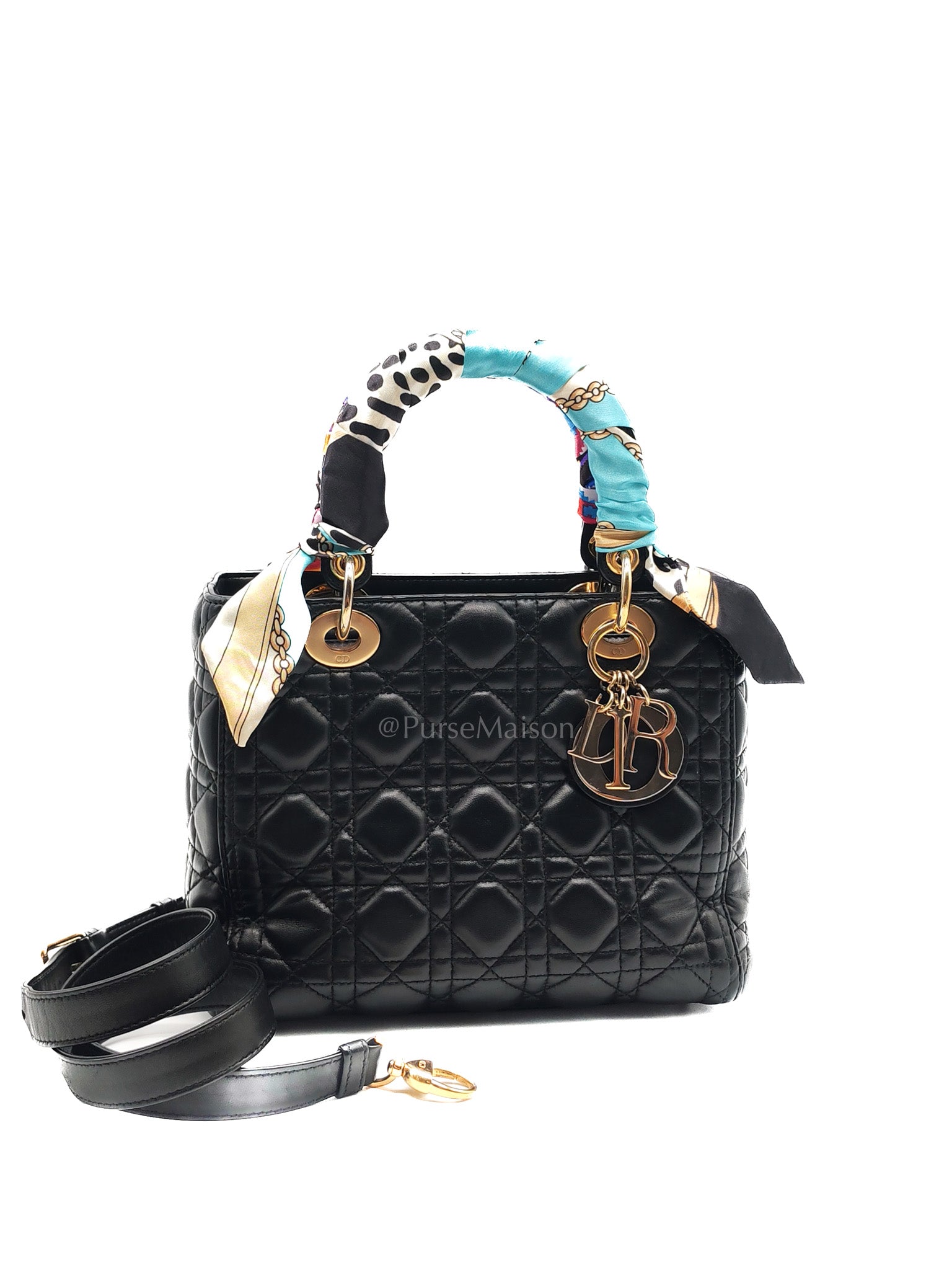 Christian Dior Lady Dior in Black Cannage Lambskin Leather Shoulder Bag
