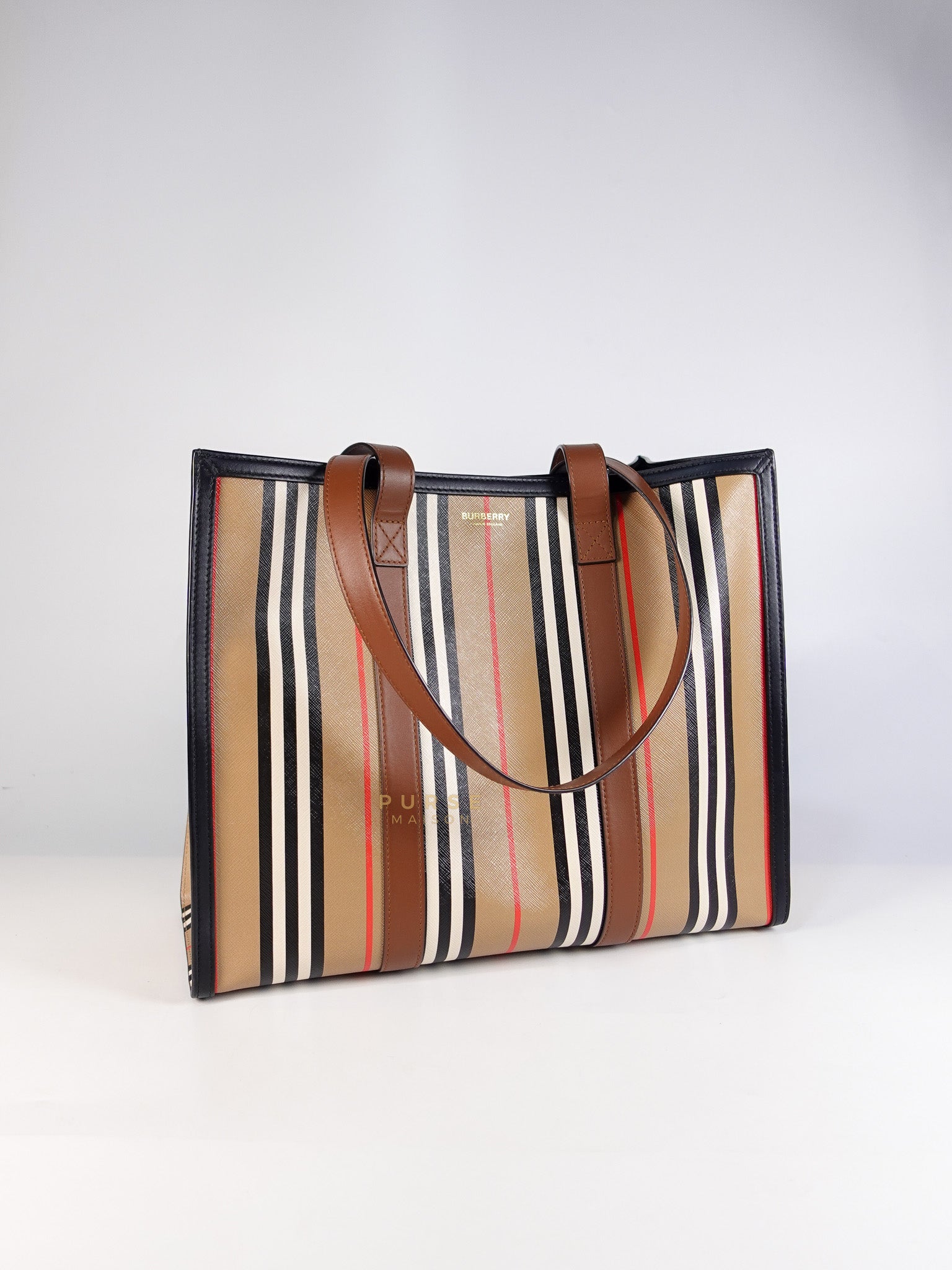 Icon Stripe E-Canvas Tote Bag Medium in Beige | Purse Maison Luxury Bags Shop