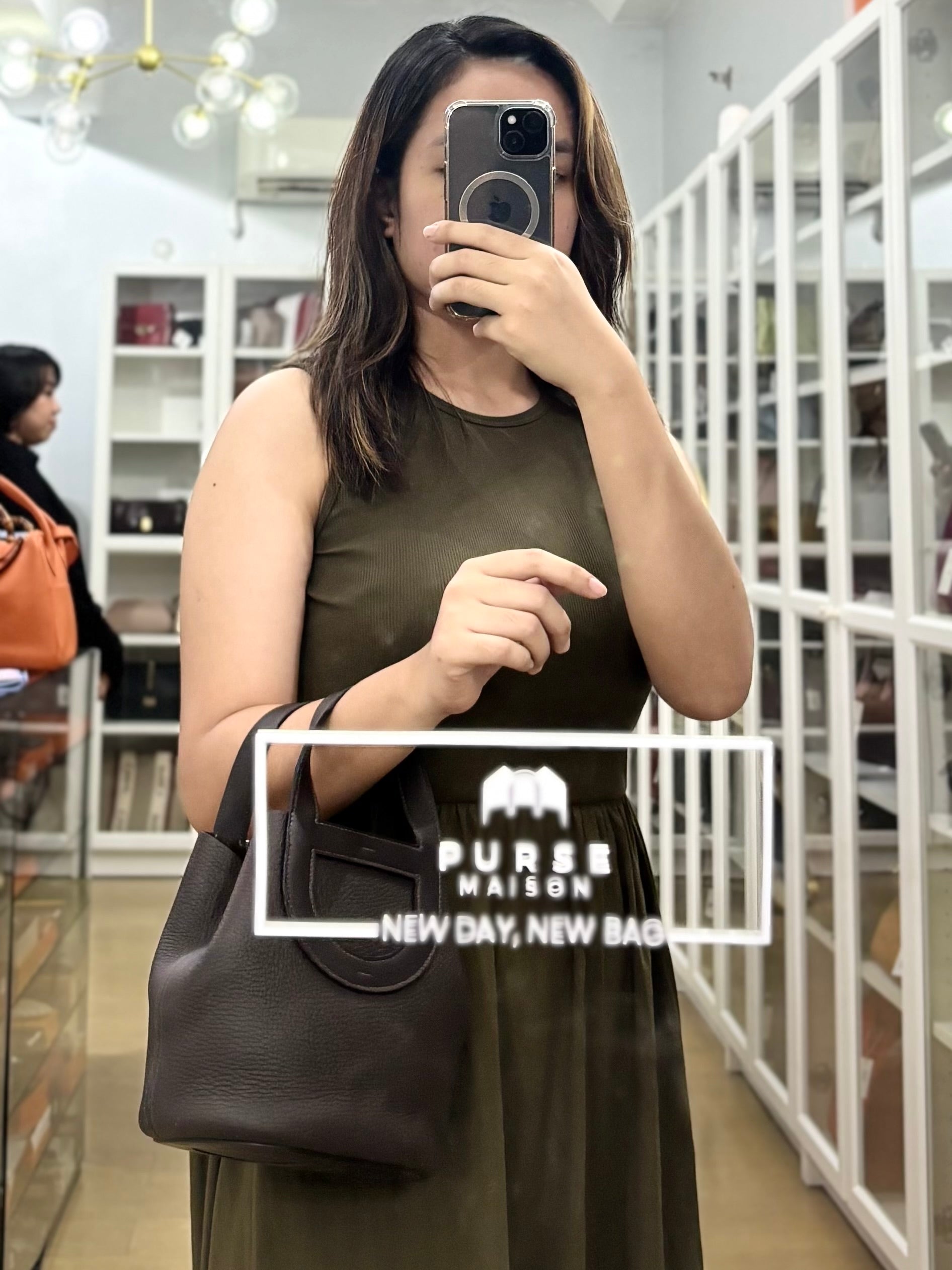 In the Loop 18 Ebene Taurillon Clemence Leather and Gold Hardware Stamp W (2024) | Purse Maison Luxury Bags Shop