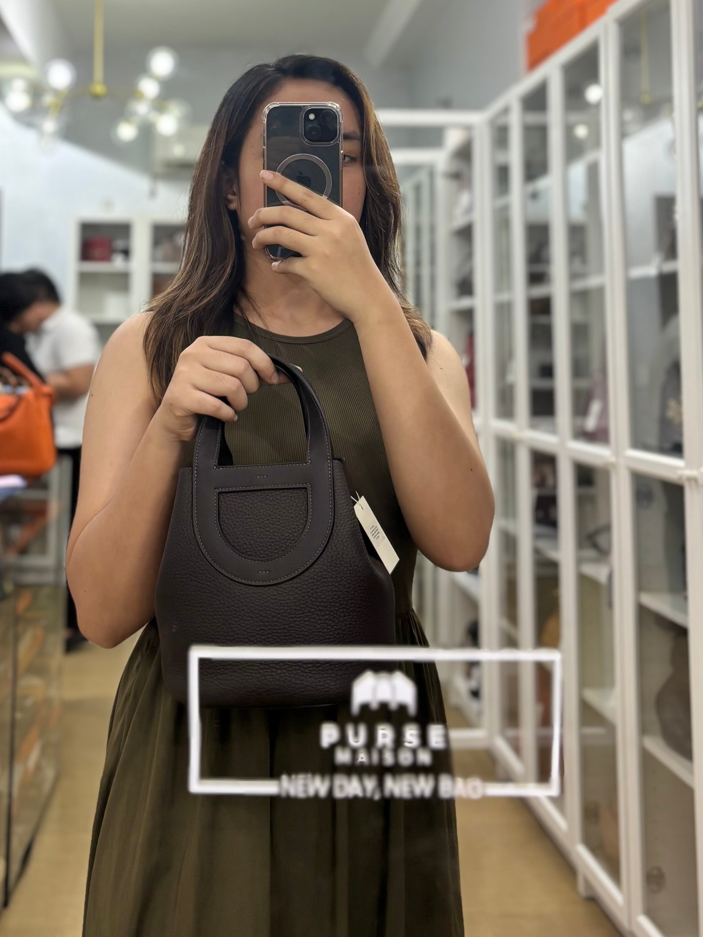 In the Loop 18 Ebene Taurillon Clemence Leather and Gold Hardware Stamp W (2024) | Purse Maison Luxury Bags Shop