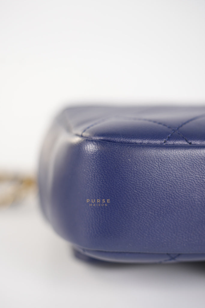 In The Loop Flap Small in Navy Blue Lambskin Leather in Aged Gold Hardware Series 29 | Purse Maison Luxury Bags Shop