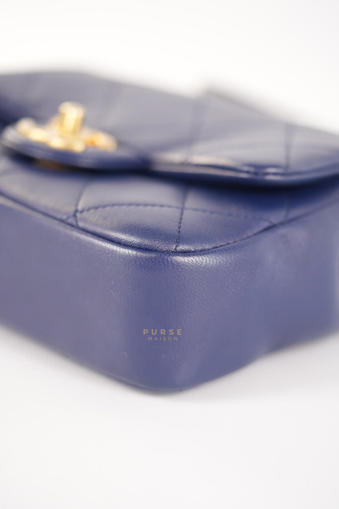 In The Loop Flap Small in Navy Blue Lambskin Leather in Aged Gold Hardware Series 29 | Purse Maison Luxury Bags Shop